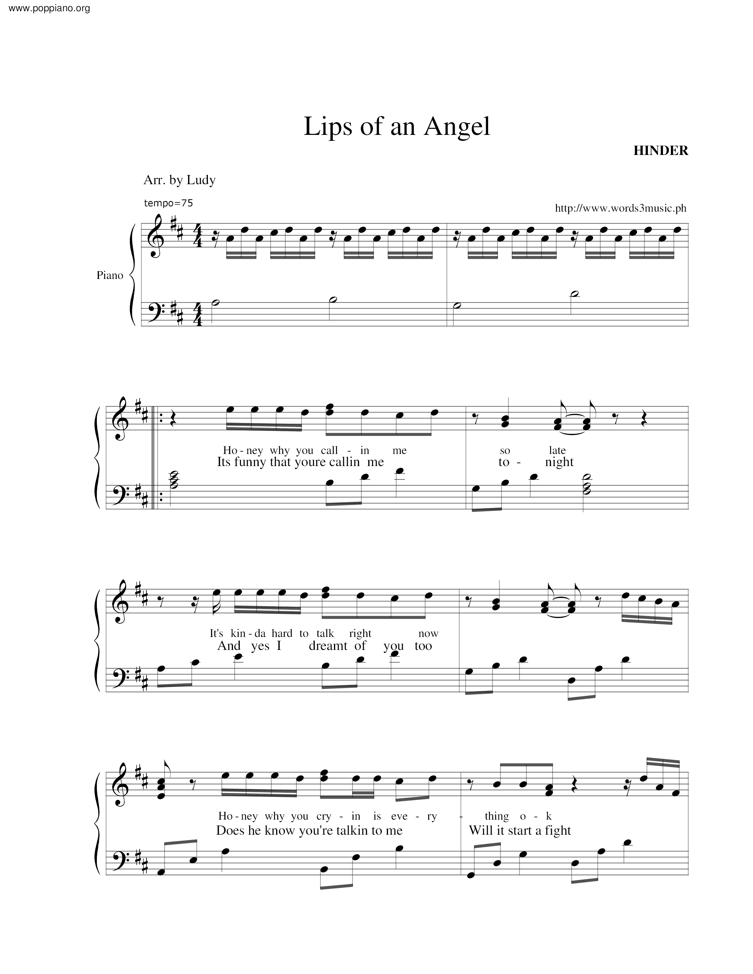 Lips Of An Angel Score