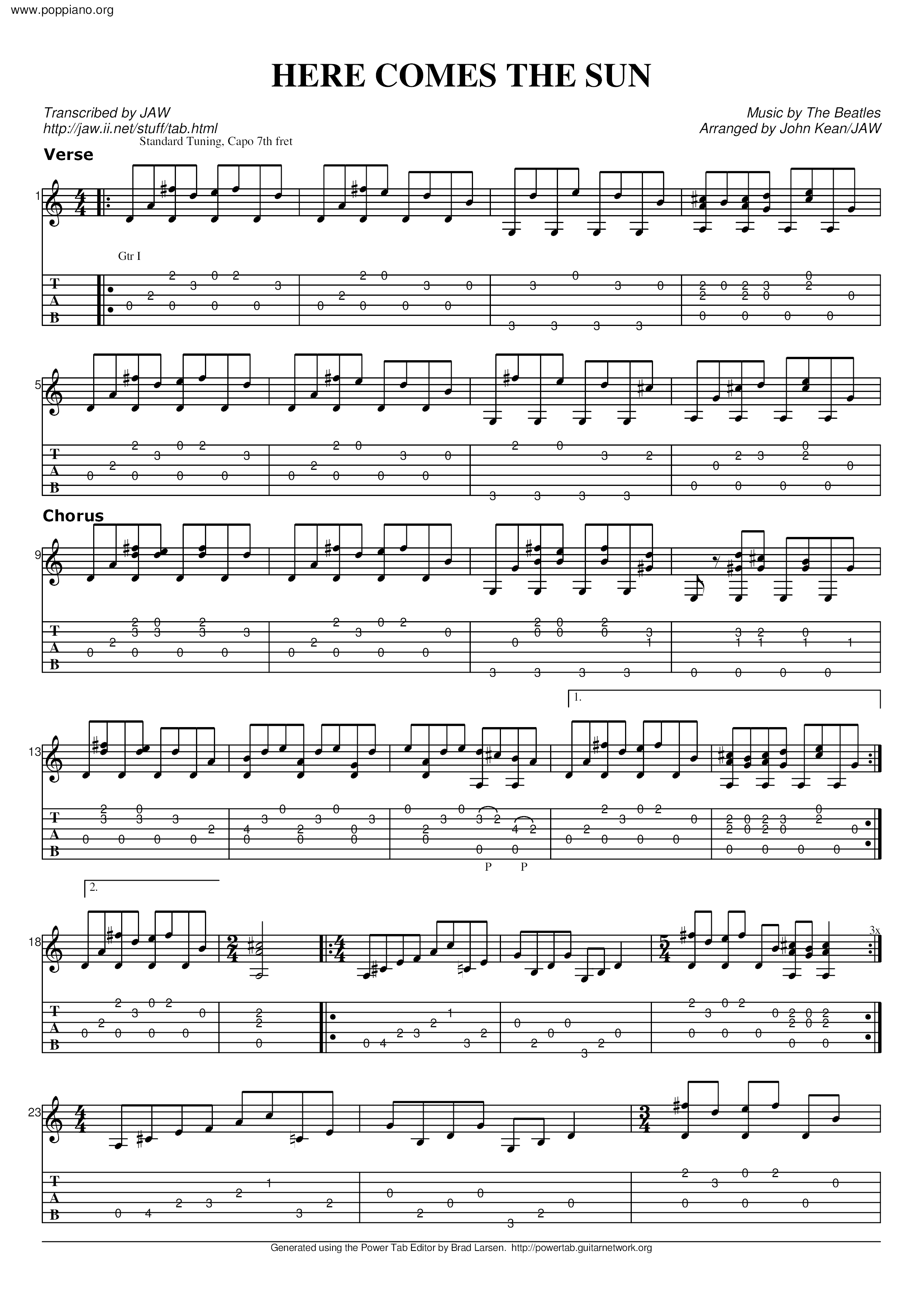 Here Comes The Sun Score