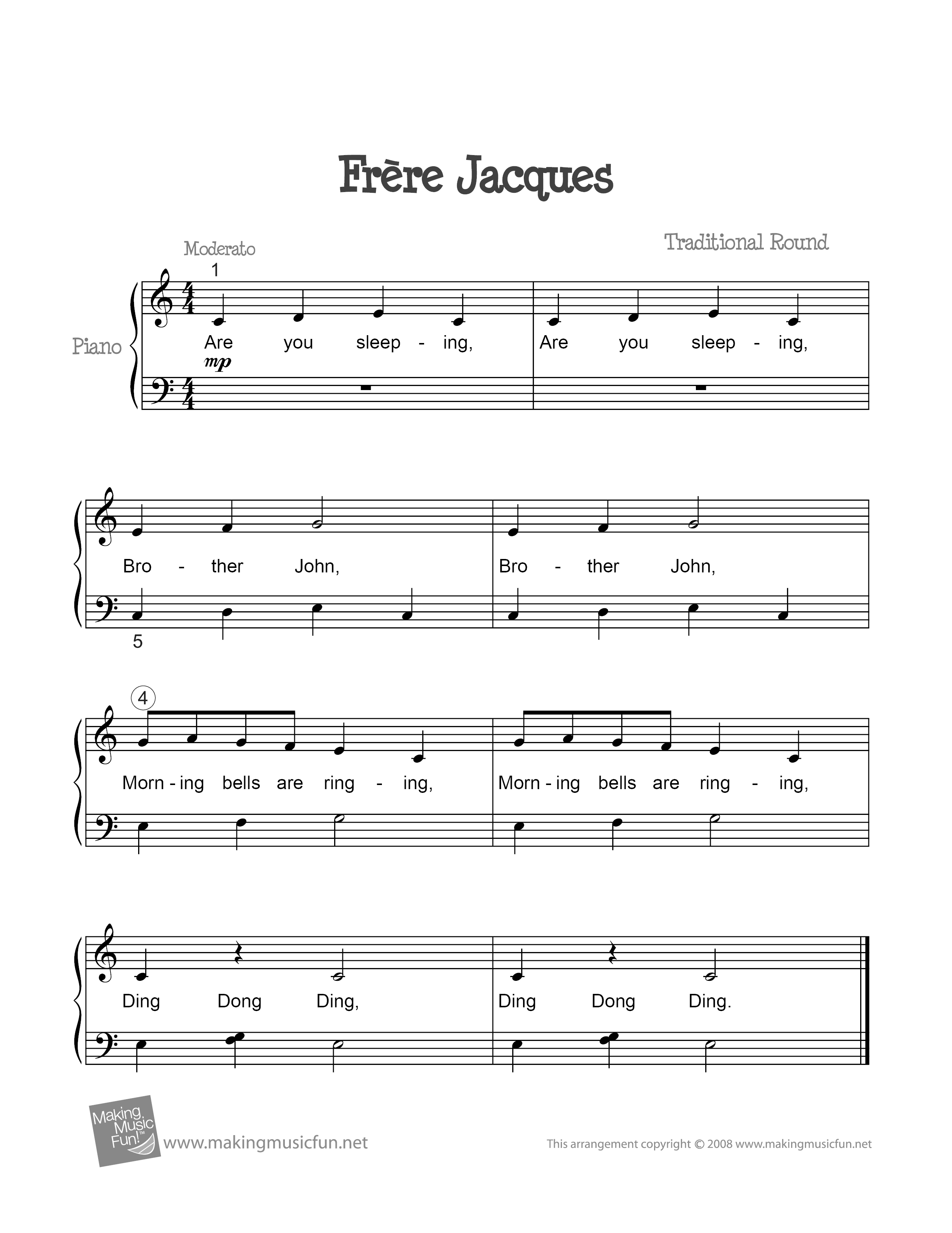 Frère Jacques琴谱