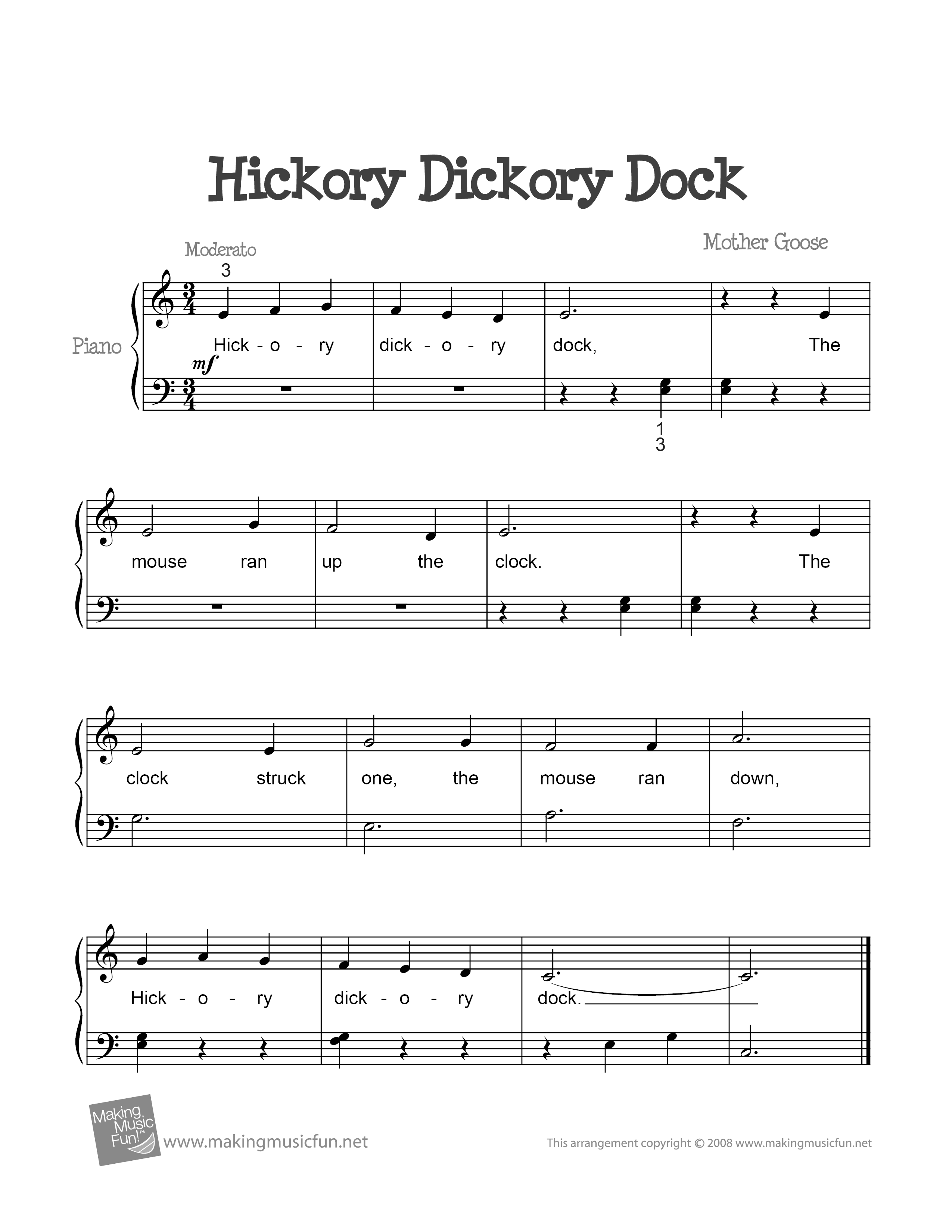 Hickory Dickory Dock Score