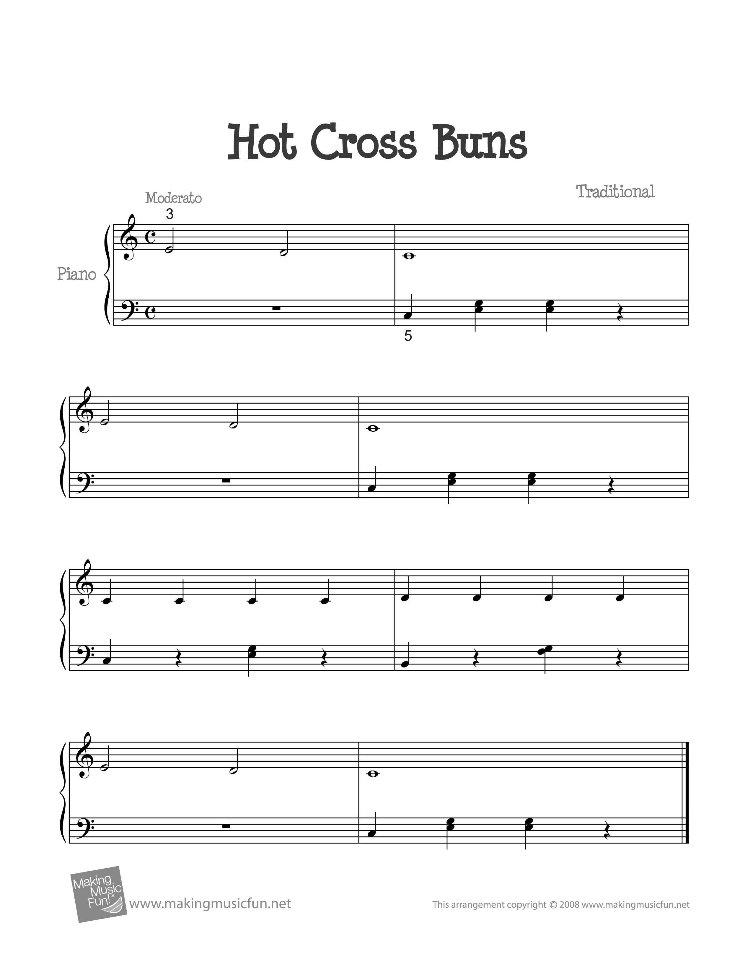 Hot Cross Bunsピアノ譜