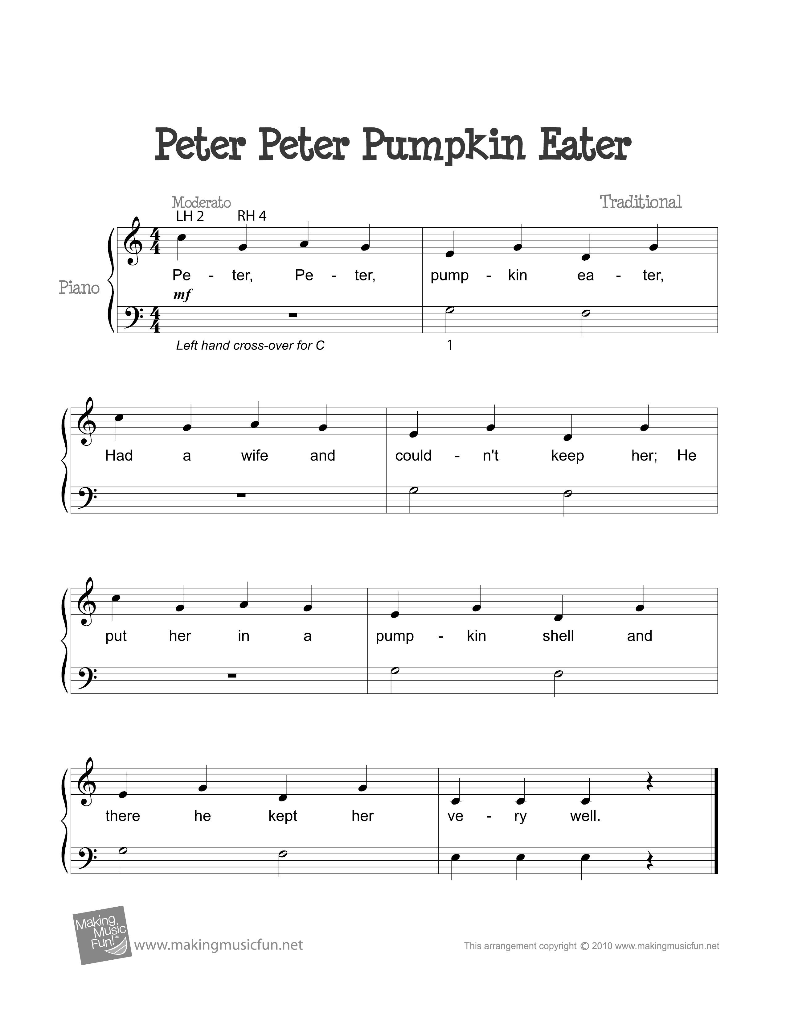 Peter, Peter Pumpkin Eaterピアノ譜