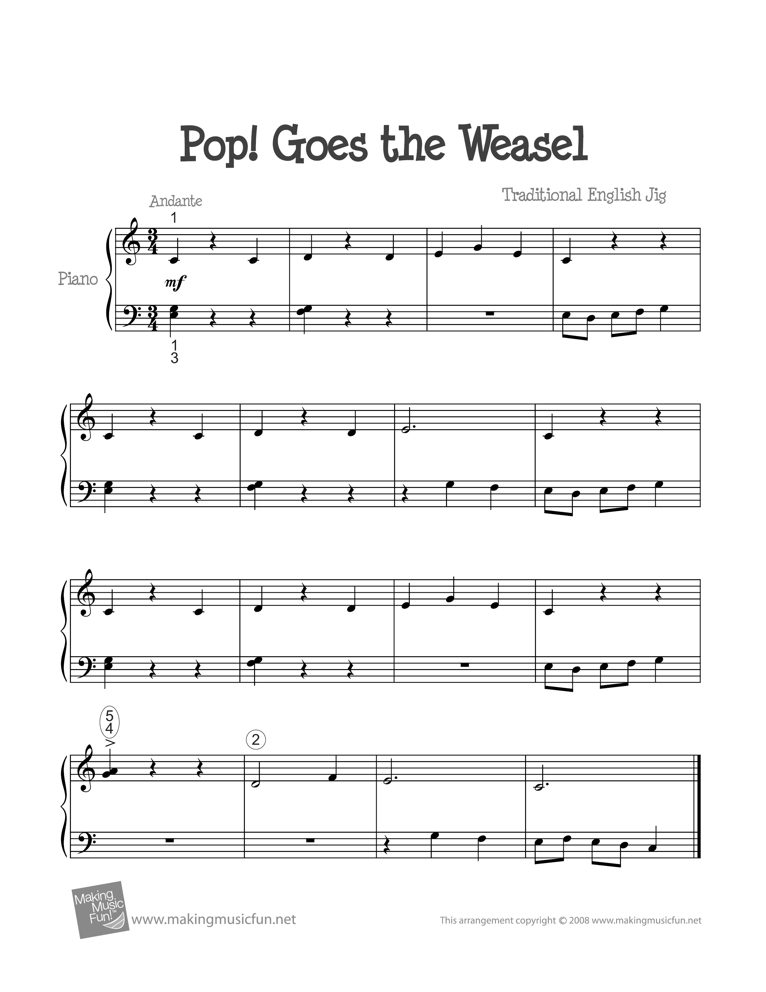 Pop Goes the Weasel琴谱