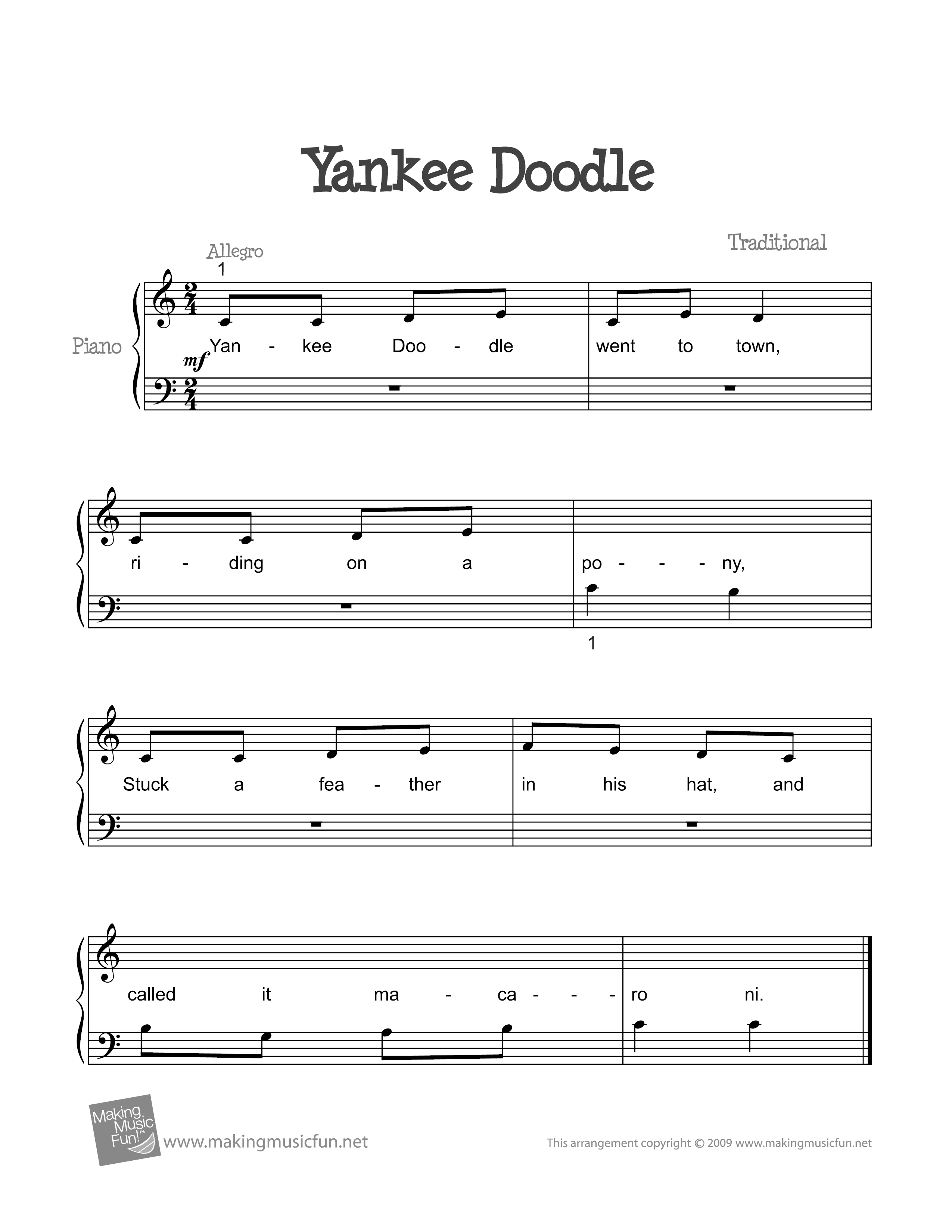 Yankee Doodleピアノ譜