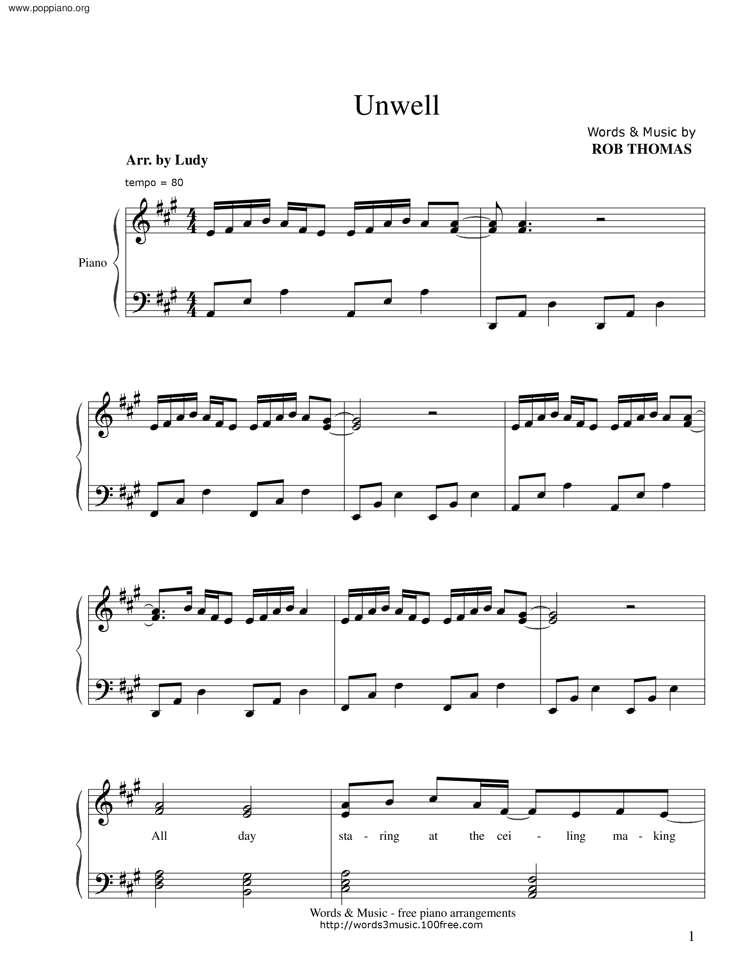 free piano sheet music with letters