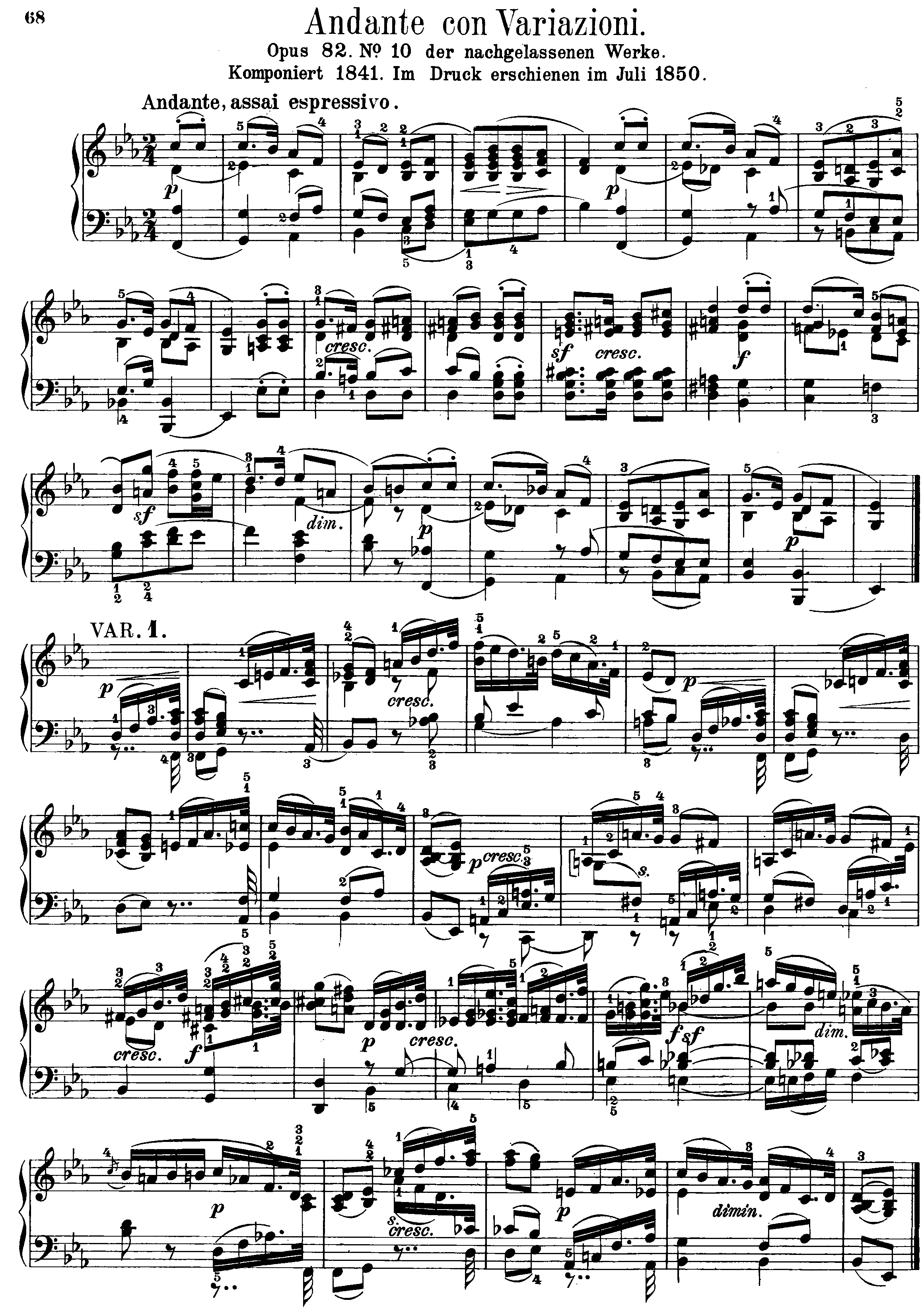 Andante con Variazioni, Op.82琴谱