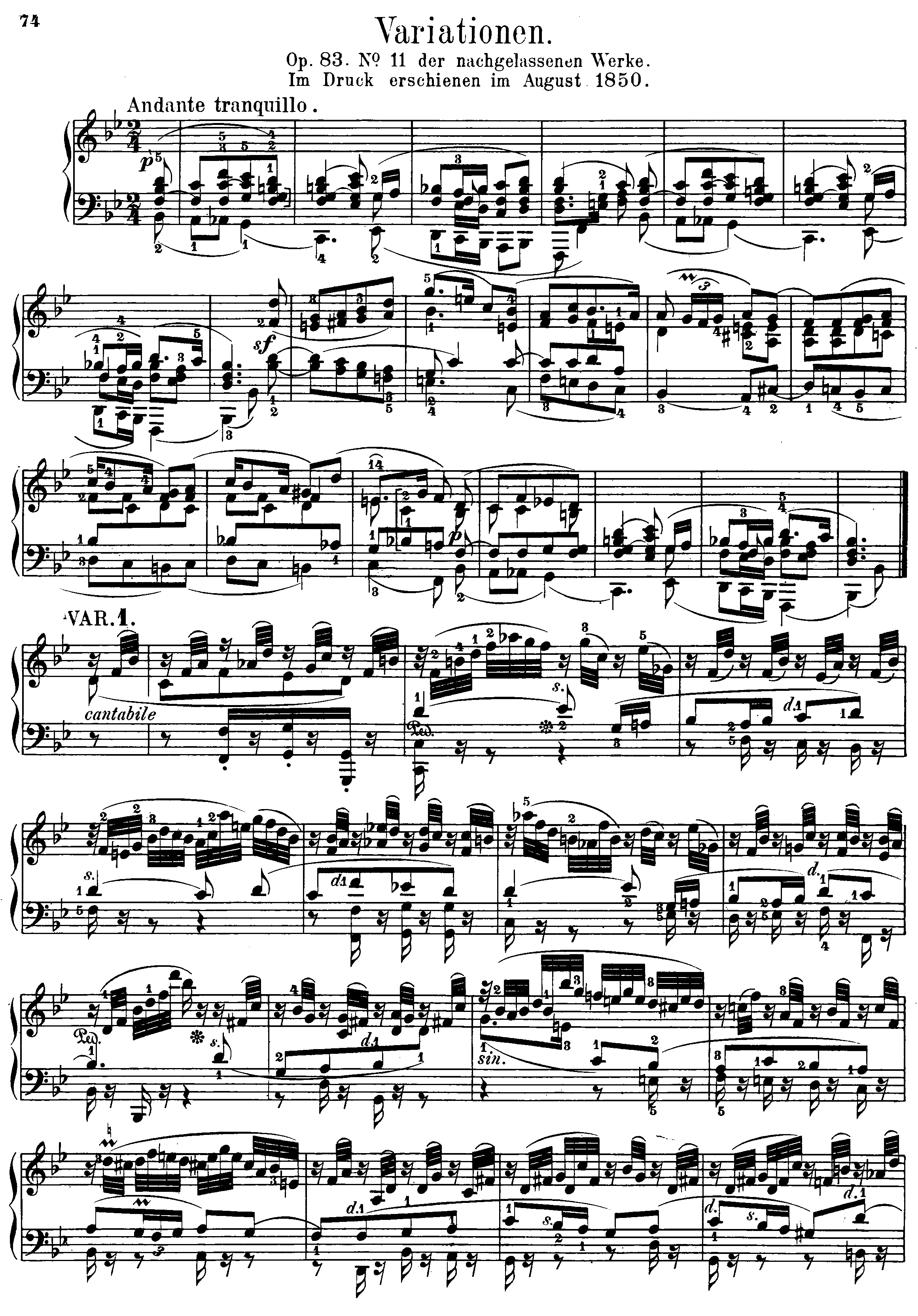 Variations, Op.83 Score