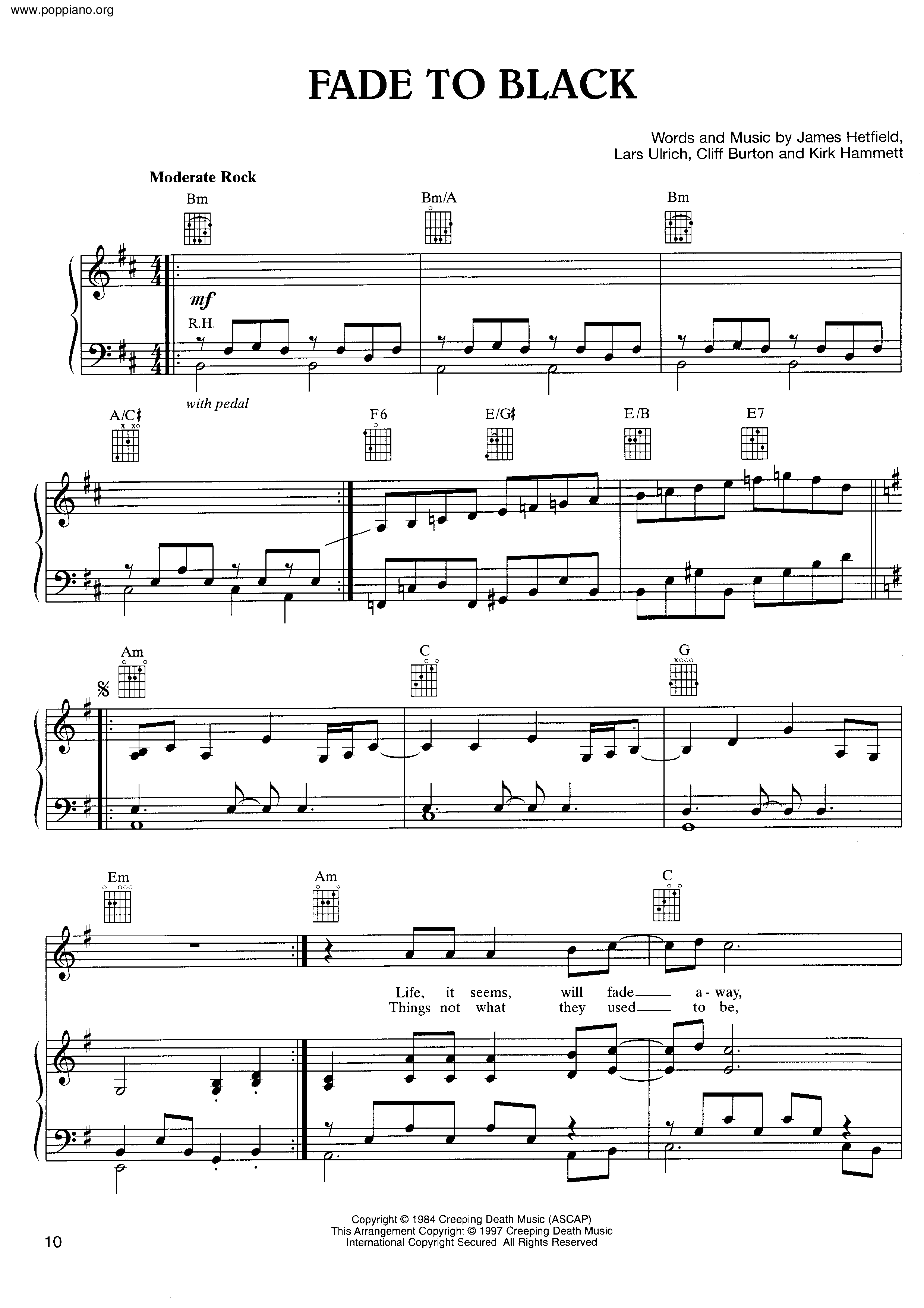 Fade To Black Score