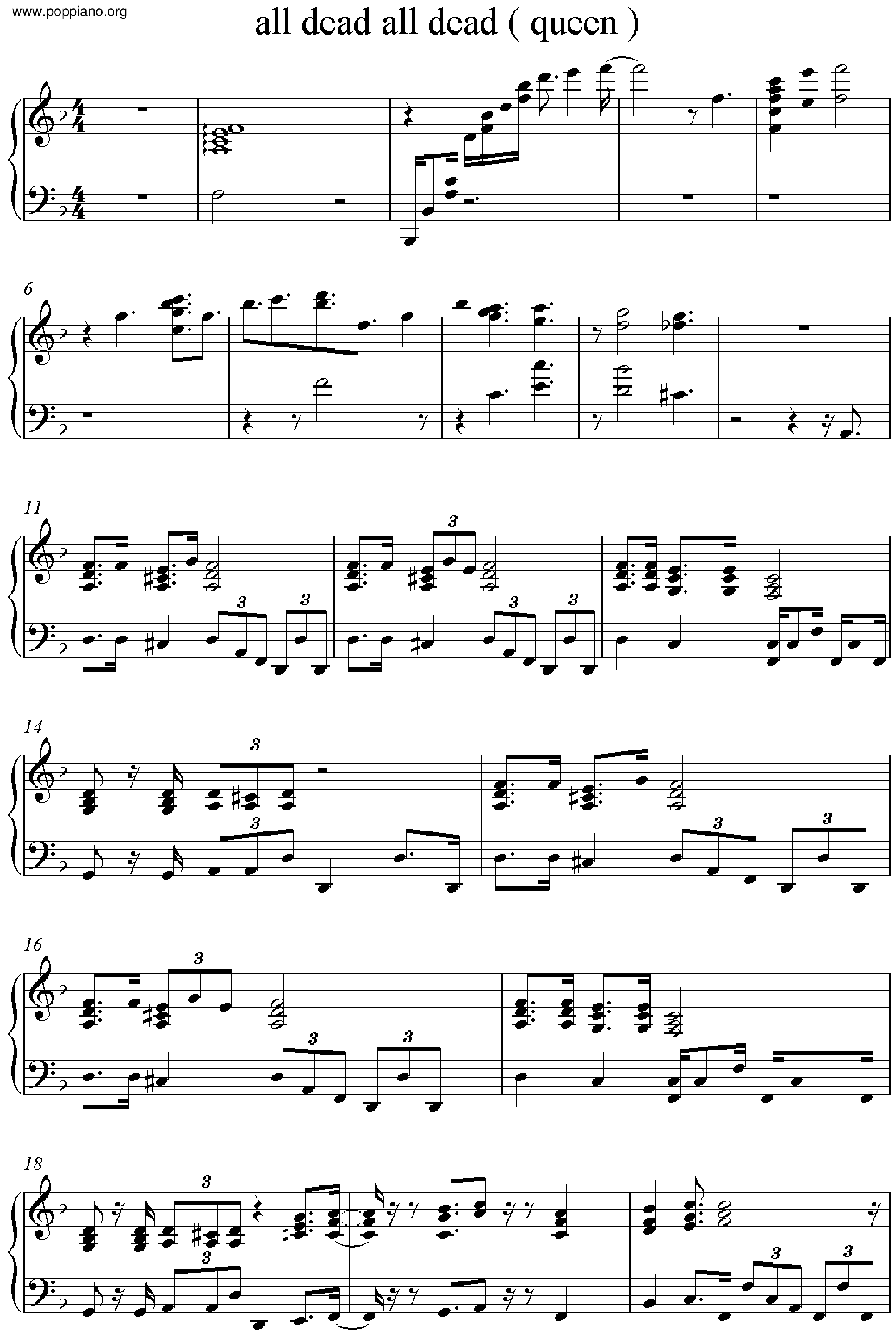 ☆クイーン - All Dead All Dead ピアノ譜pdf (クイーン)- 香港