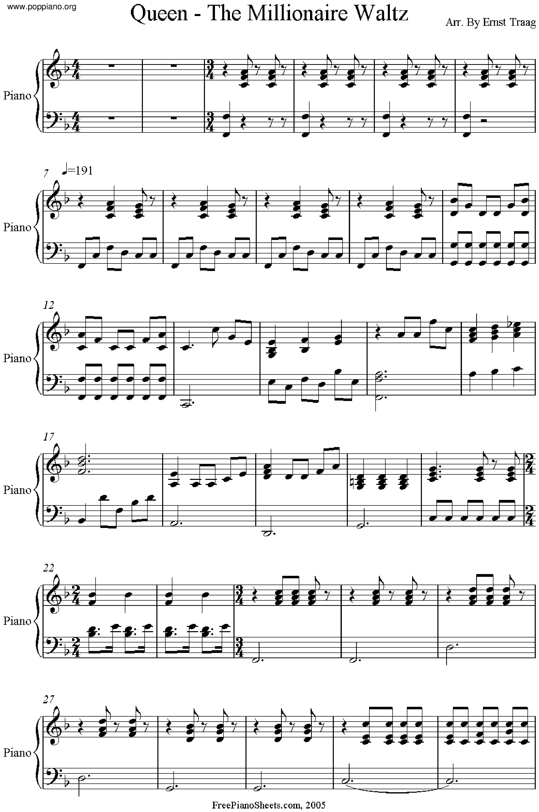 The Millionaire Waltz Score