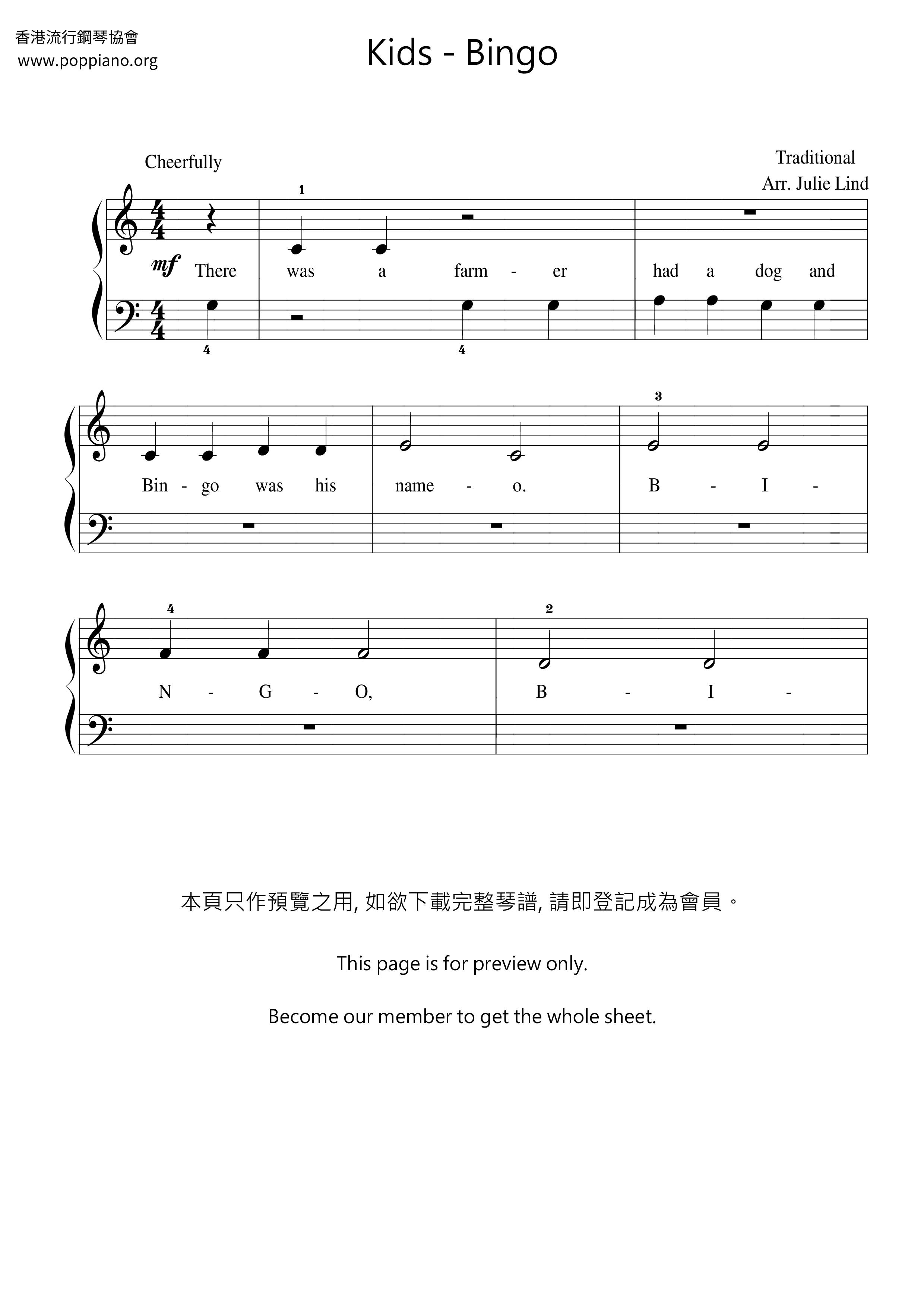 ☆ Cançons infantils-partitura de bingo pdf☆ Cançons infantils-partitura de bingo pdf  