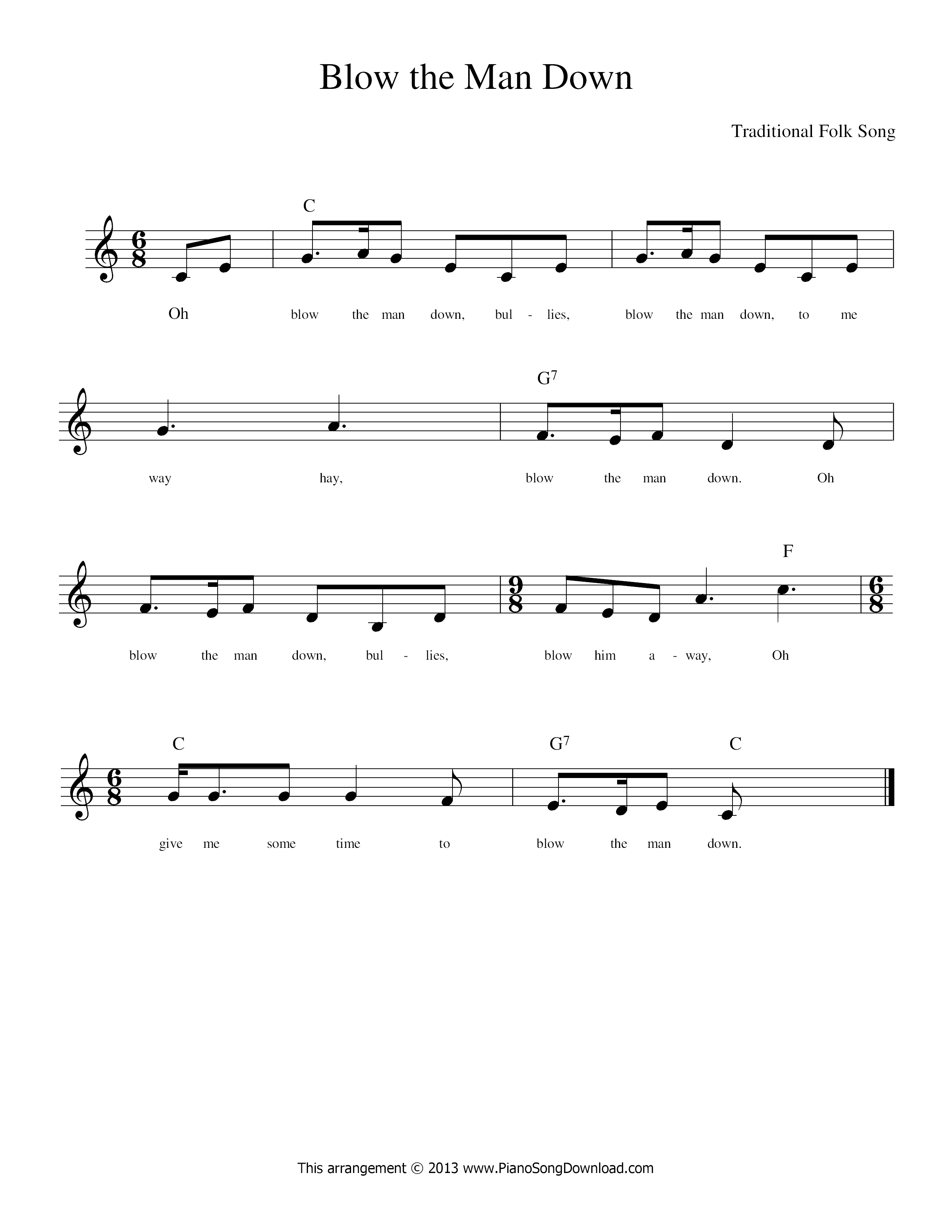 Blow the Man Down (easy) Score