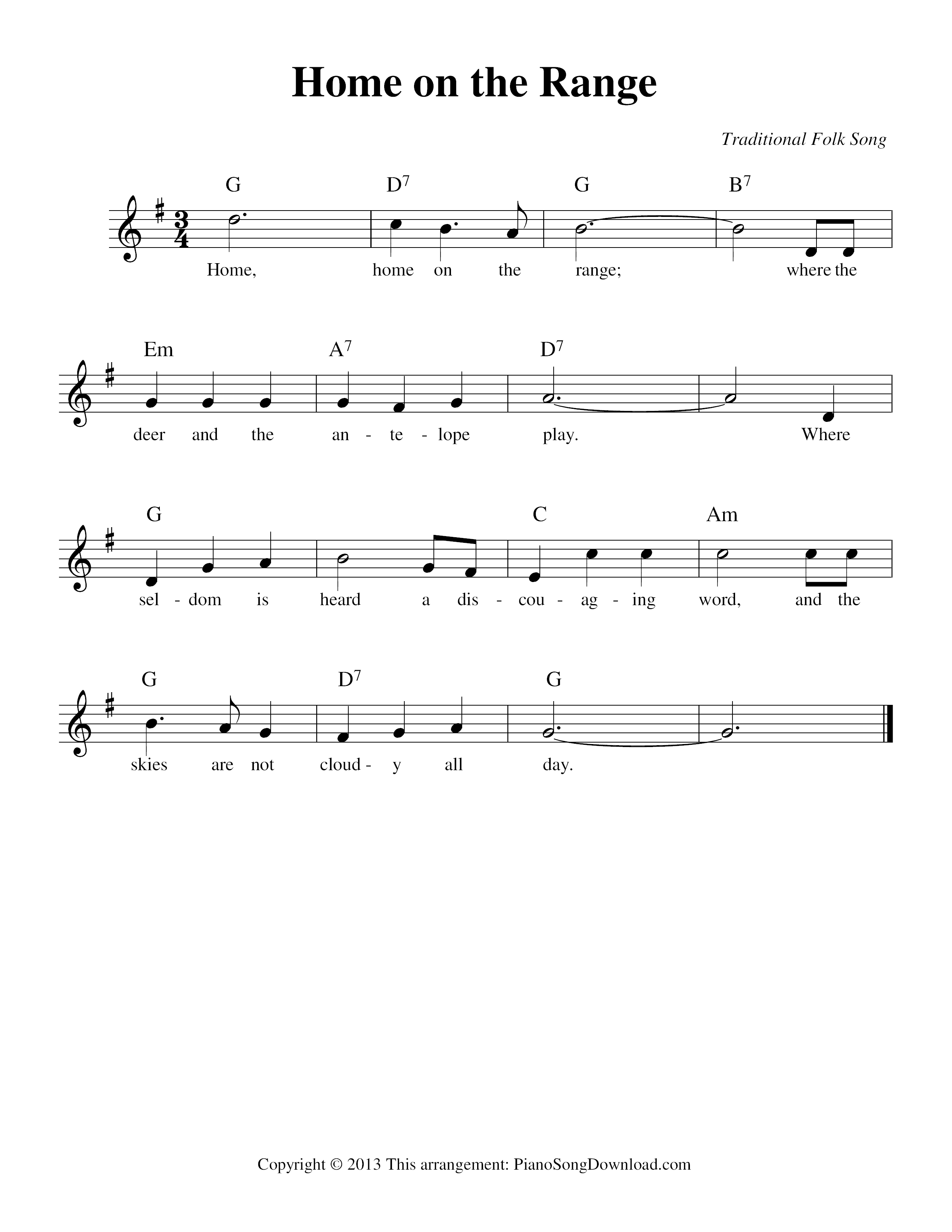 Traditional home on the range easy sheet music pdf free score