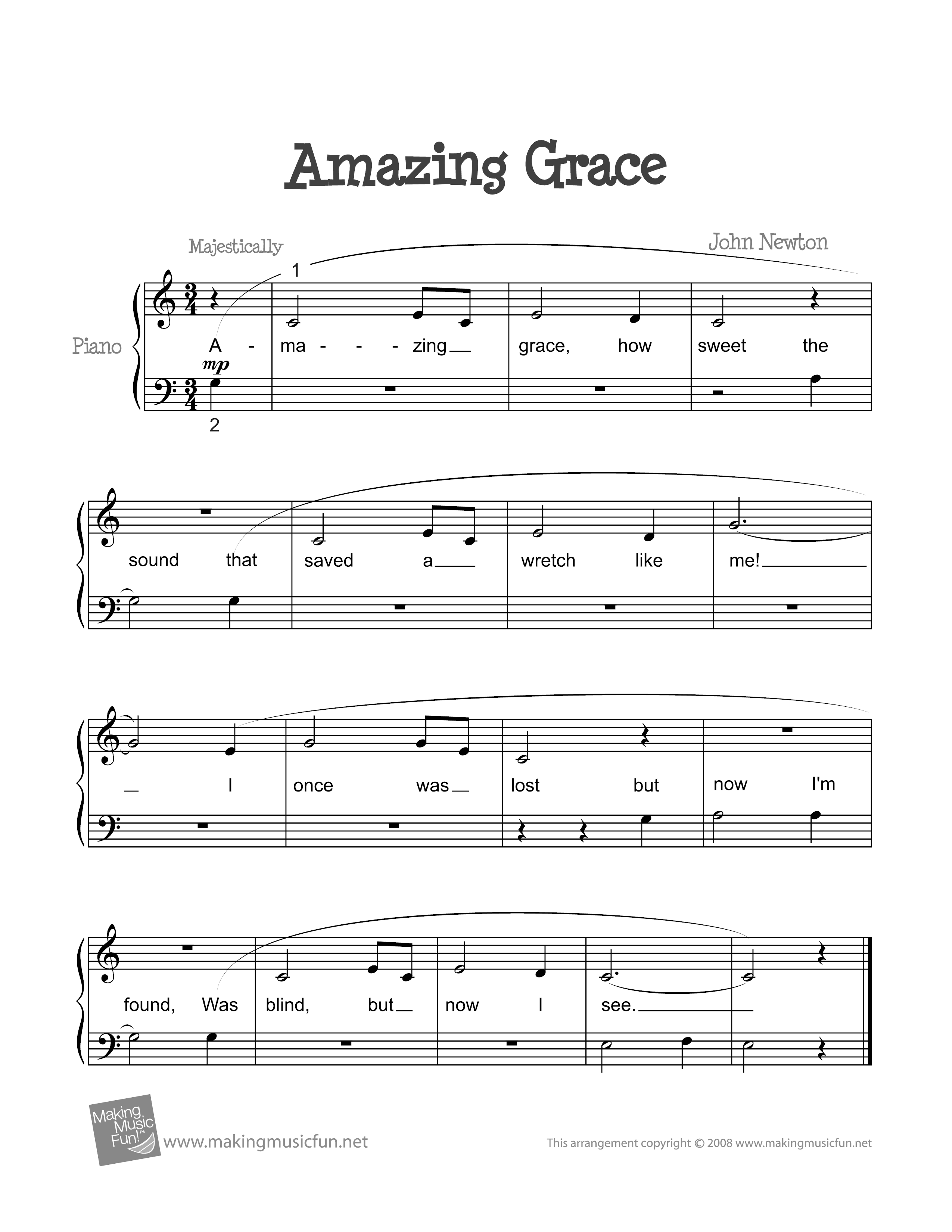 奇異恩典 Amazing Graceピアノ譜