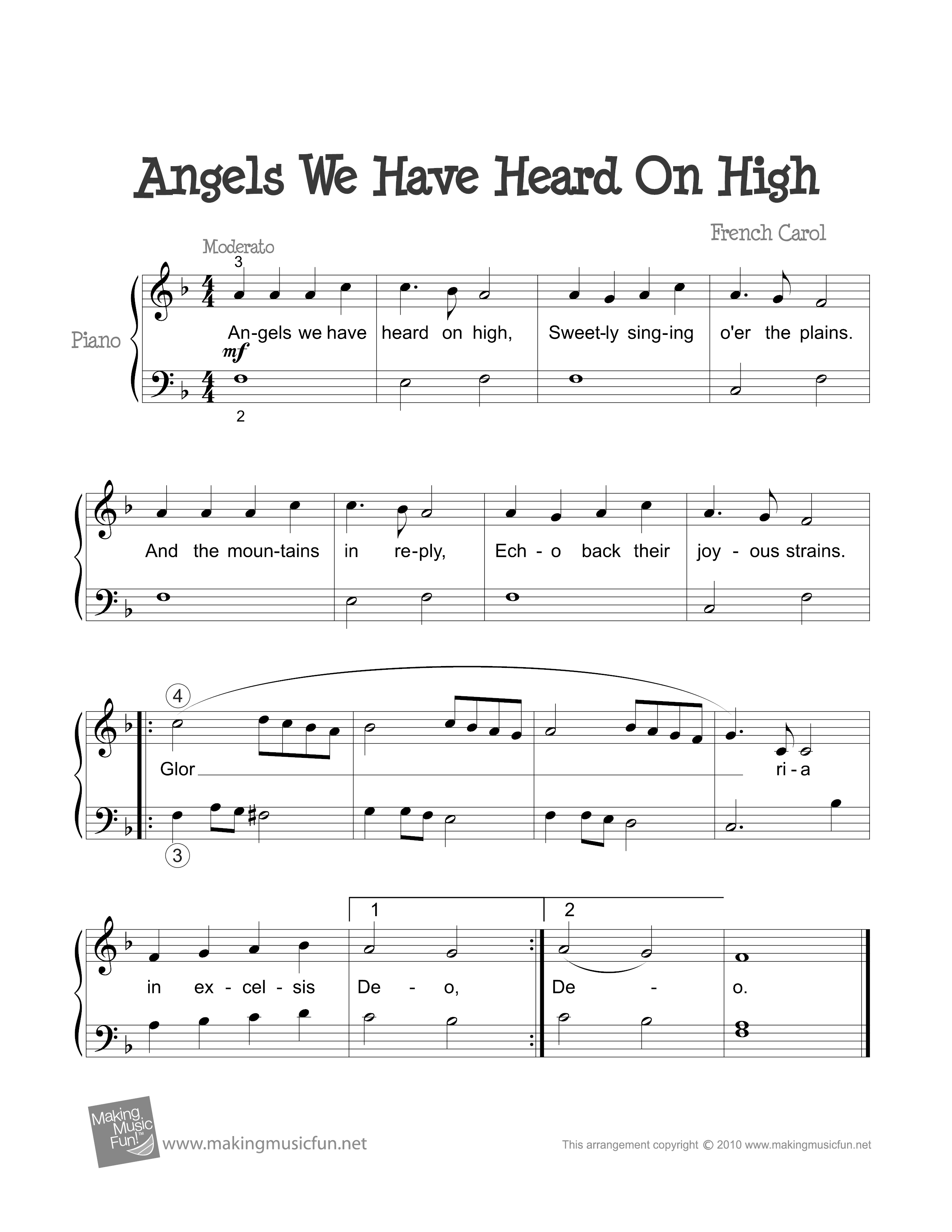 Angels We Have Heard On High琴譜