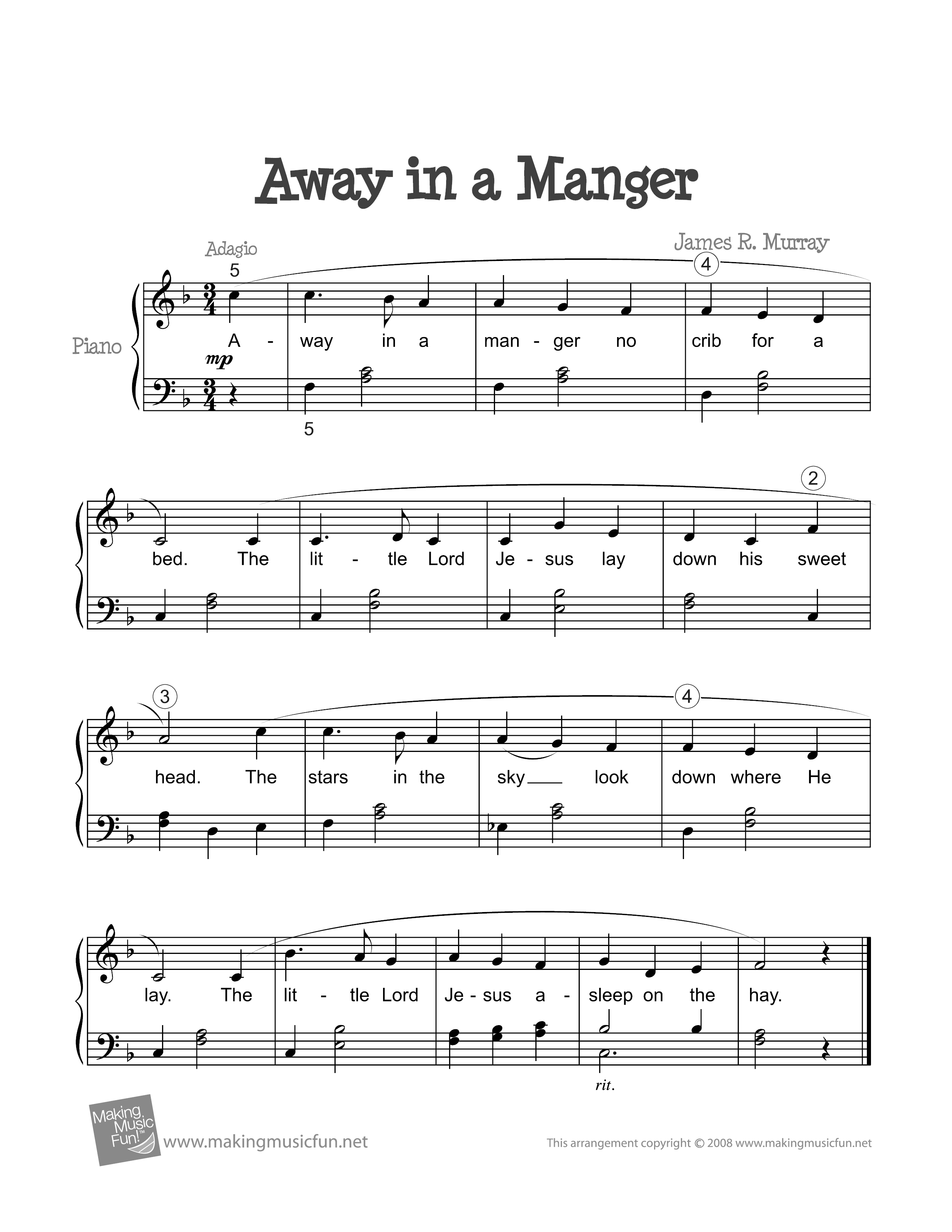 Away in a Manger琴譜