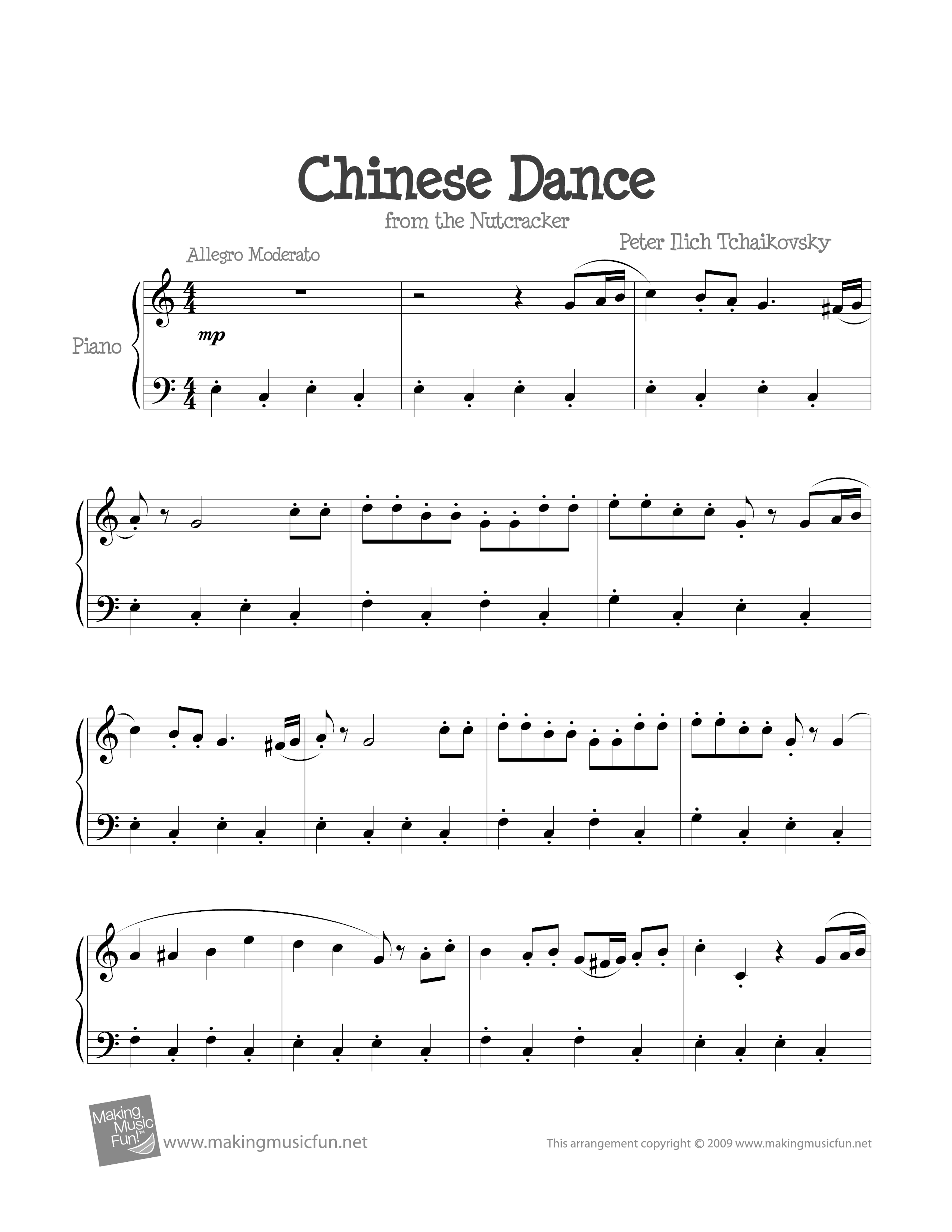 ★Unknown Chinese Dance (Nutcracker) ピアノ譜pdf 香港ポップピアノ協会 無料PDF楽譜ダウンロード