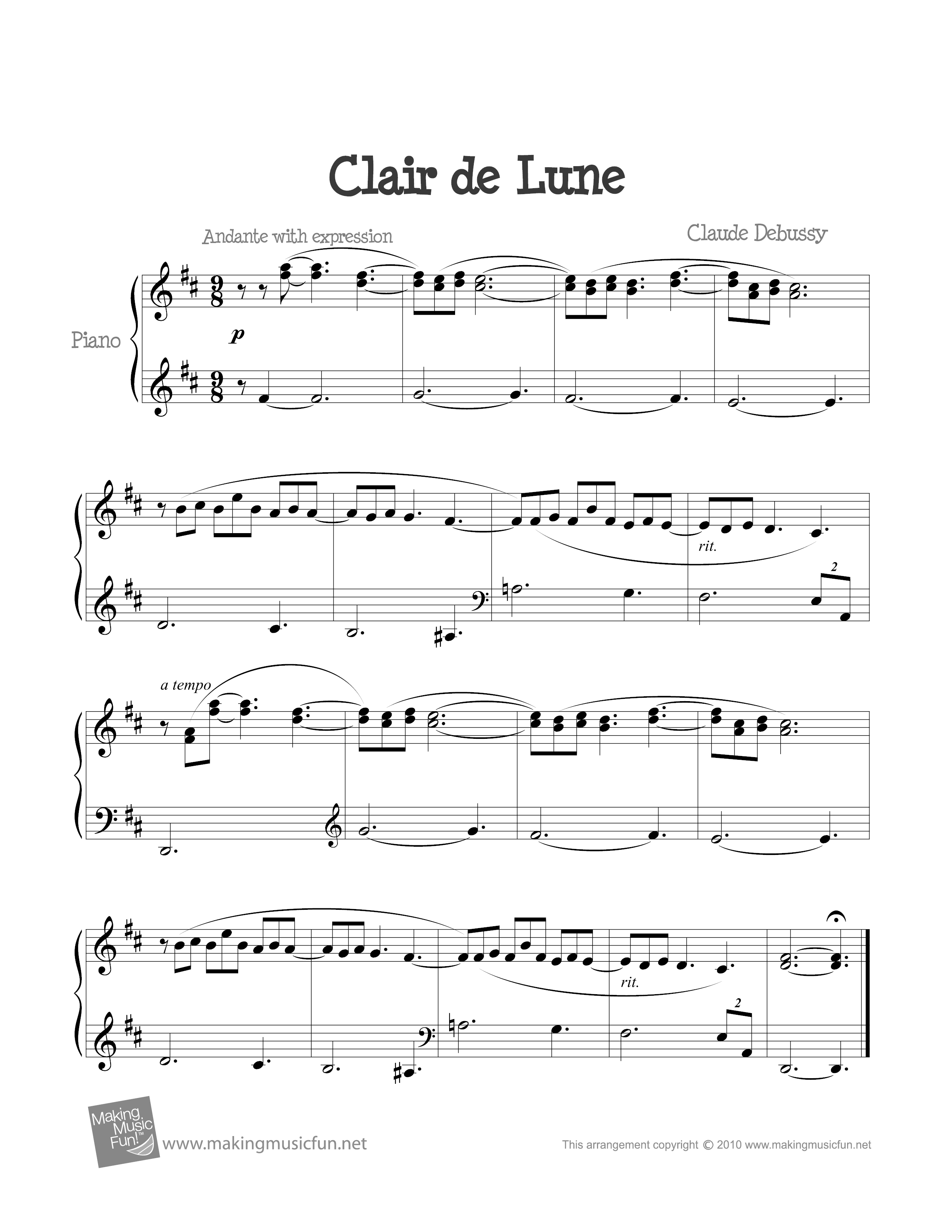 Clair de Lune, L. 32琴譜