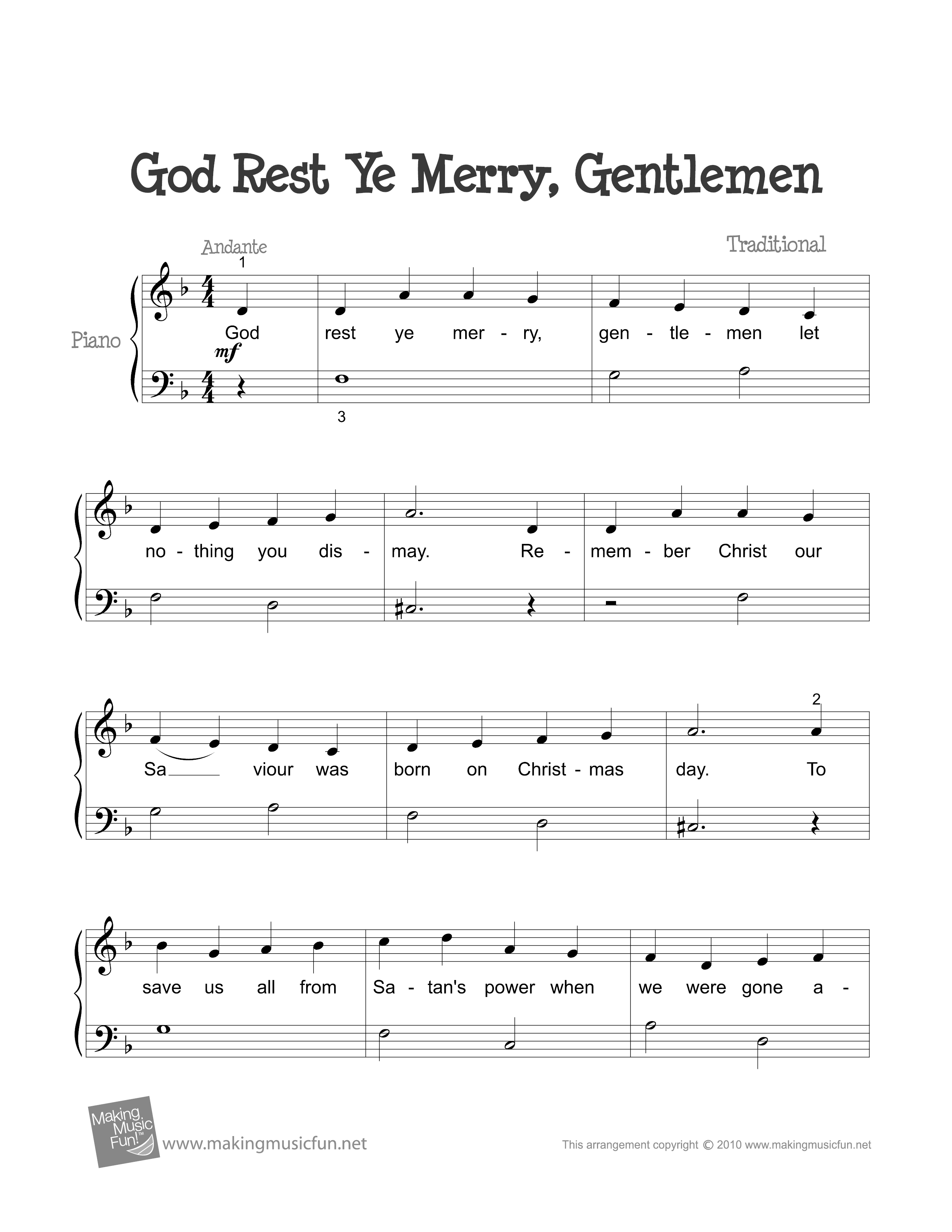 God Rest Ye Merry Gentlemenピアノ譜