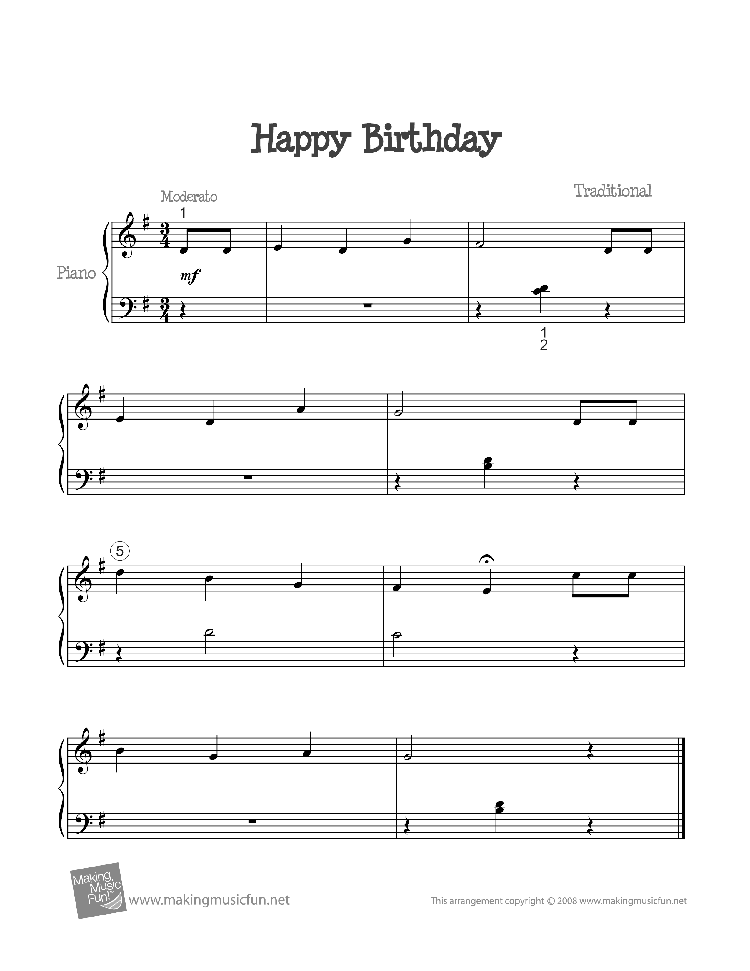 Happy Birthday 生日歌ピアノ譜