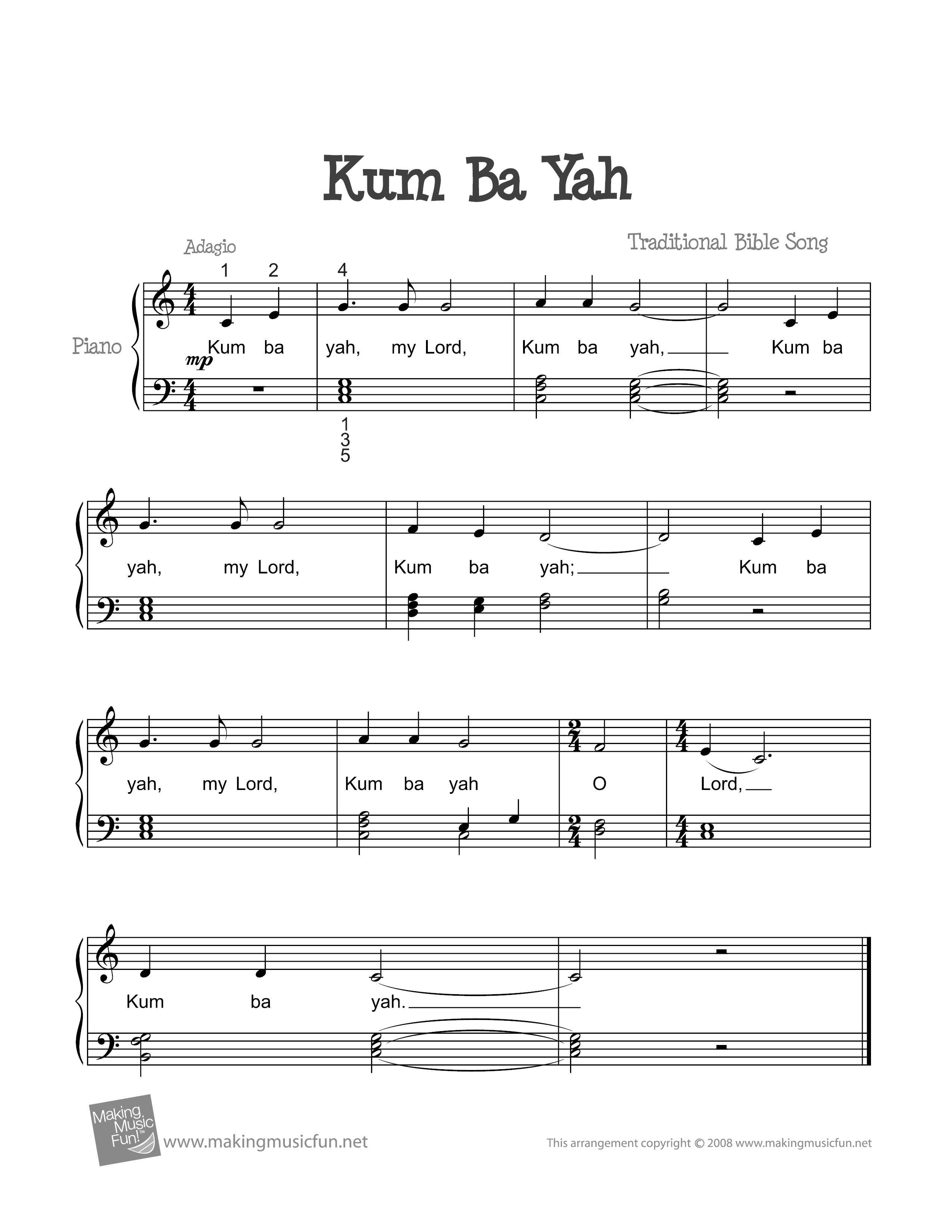 Kum Ba Yahピアノ譜