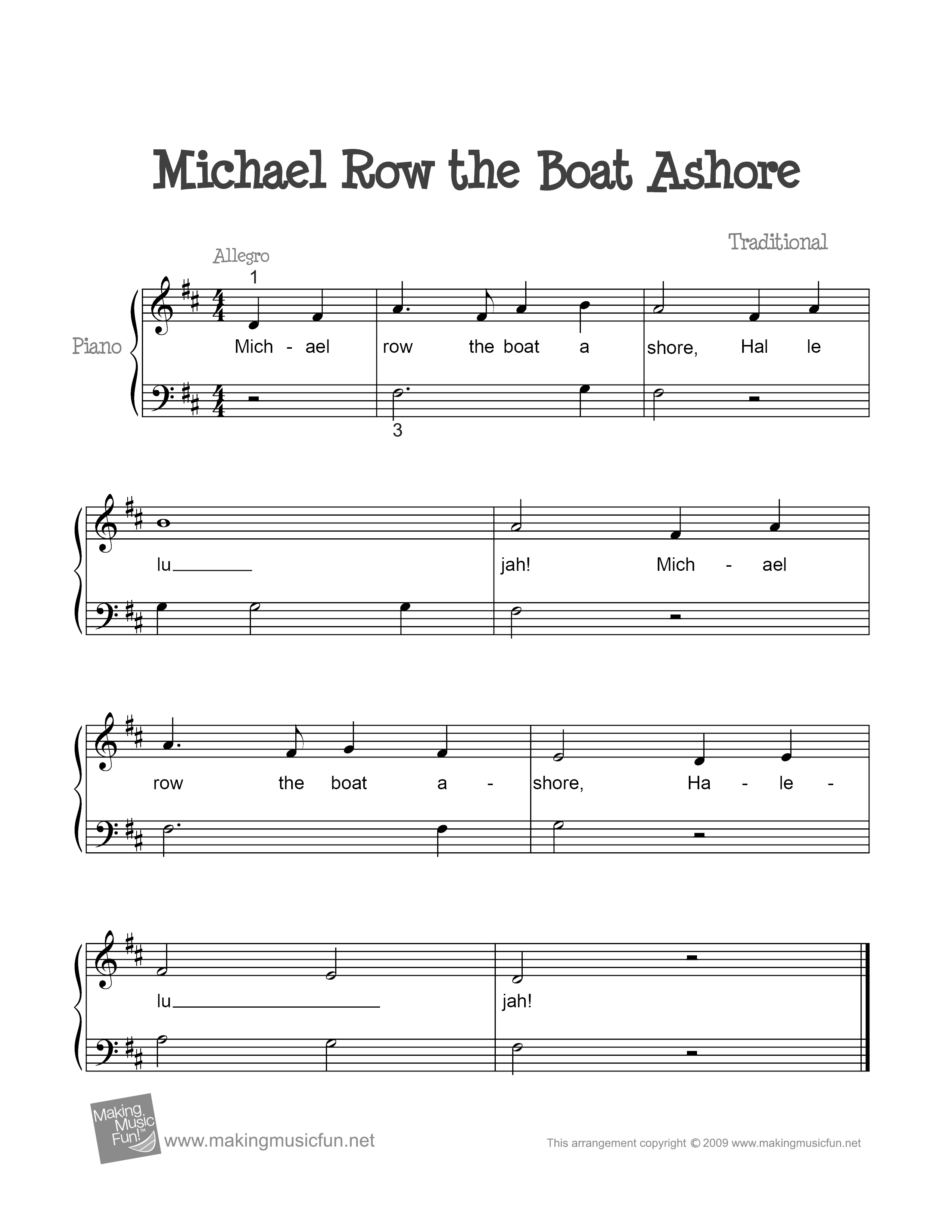 Michael Row the Boat Ashoreピアノ譜