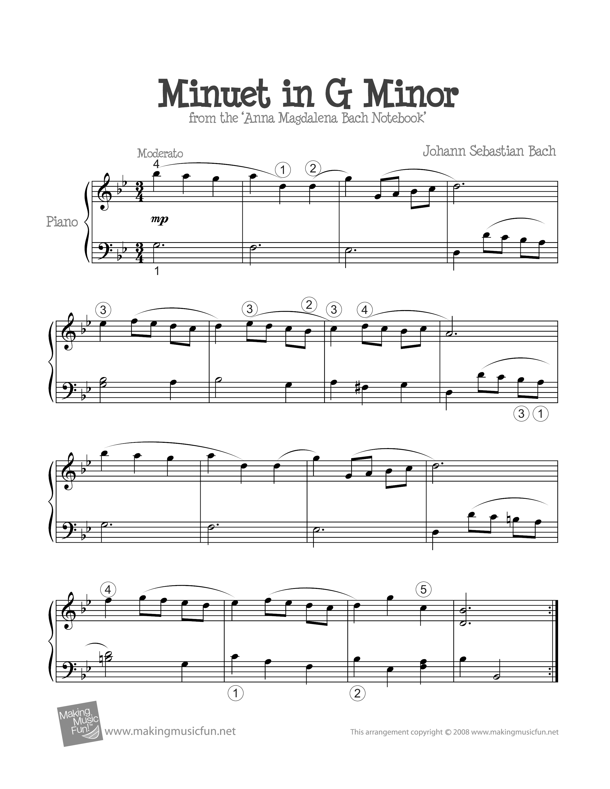 Minuet in G Minor Score