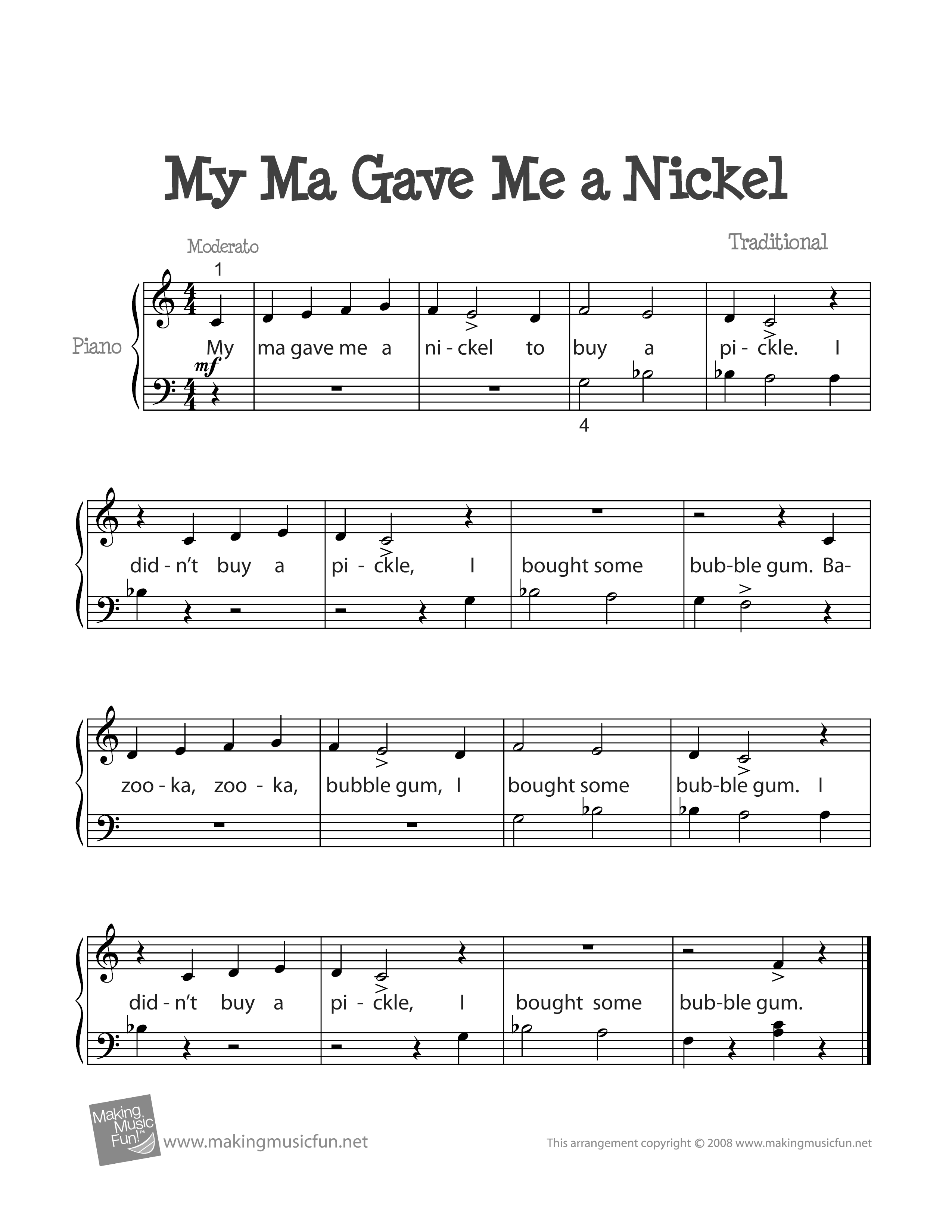 My Ma Gave Me a Nickel琴譜