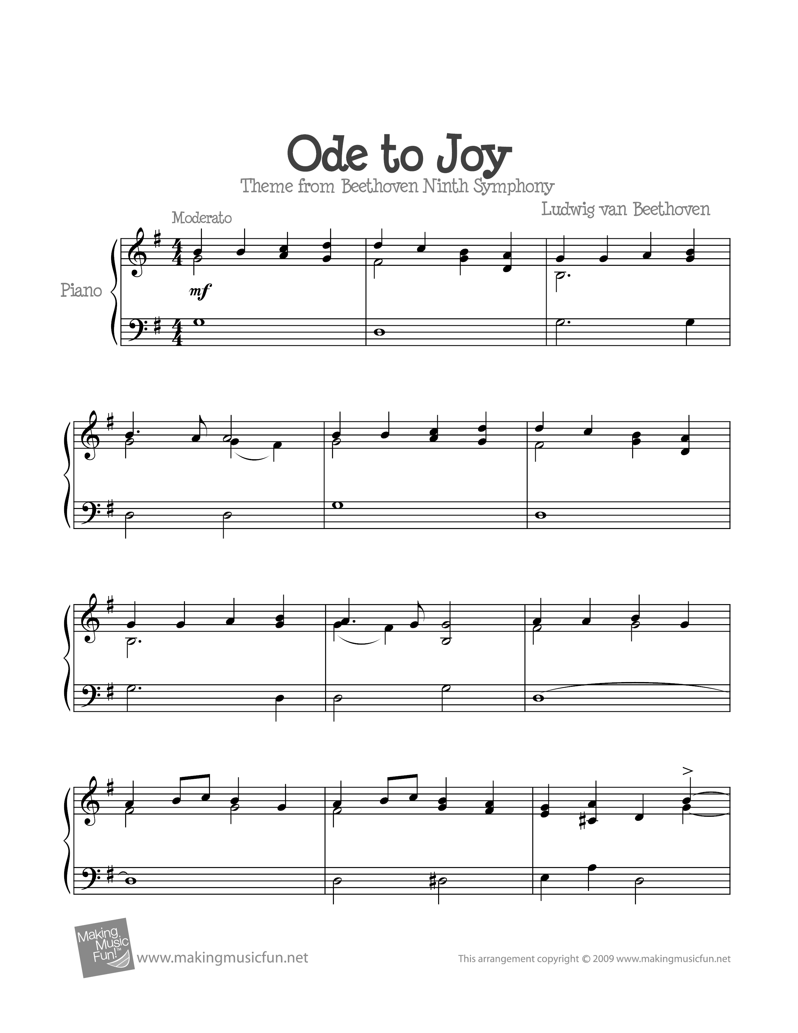 Ode to Joy琴譜