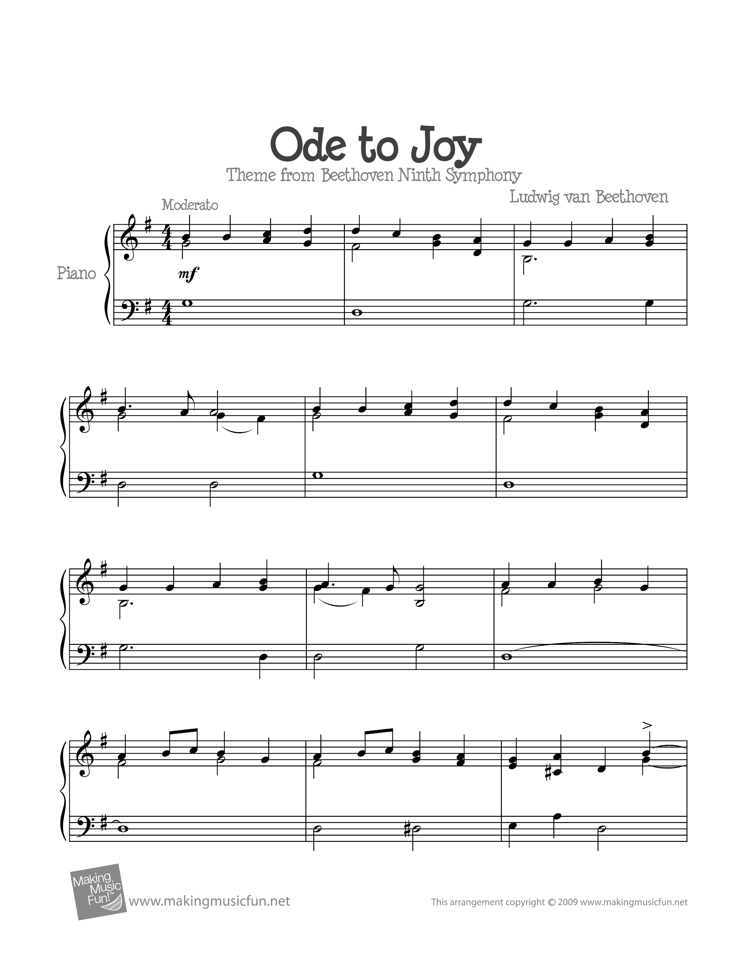 Ode to Joy琴谱