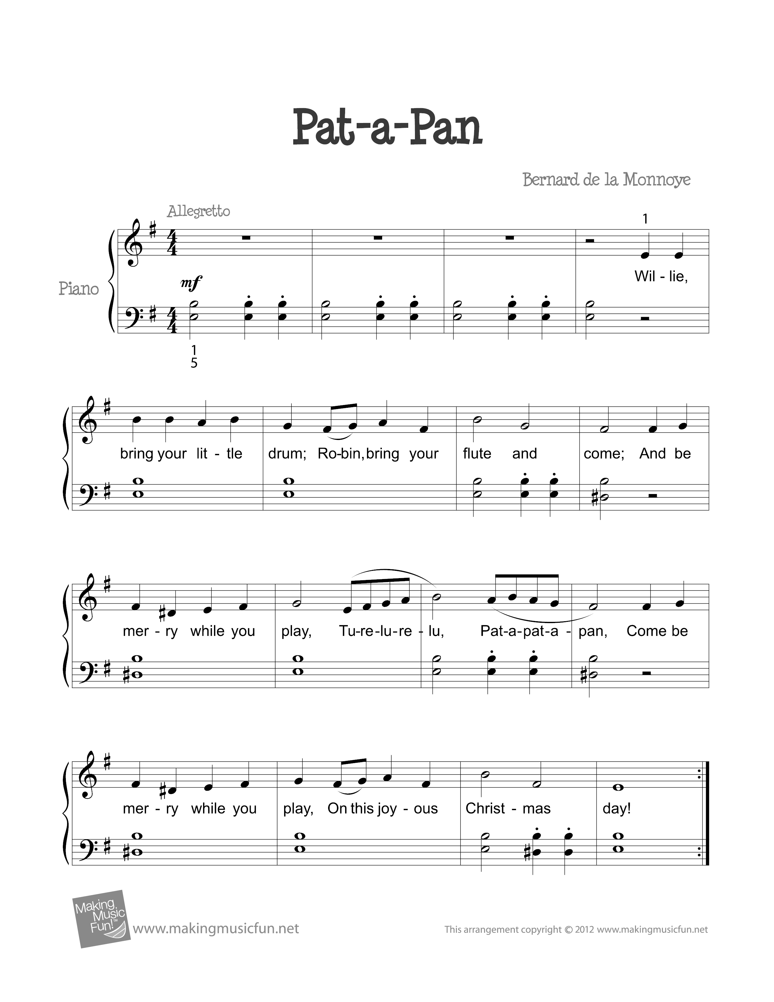 Pat a Panピアノ譜