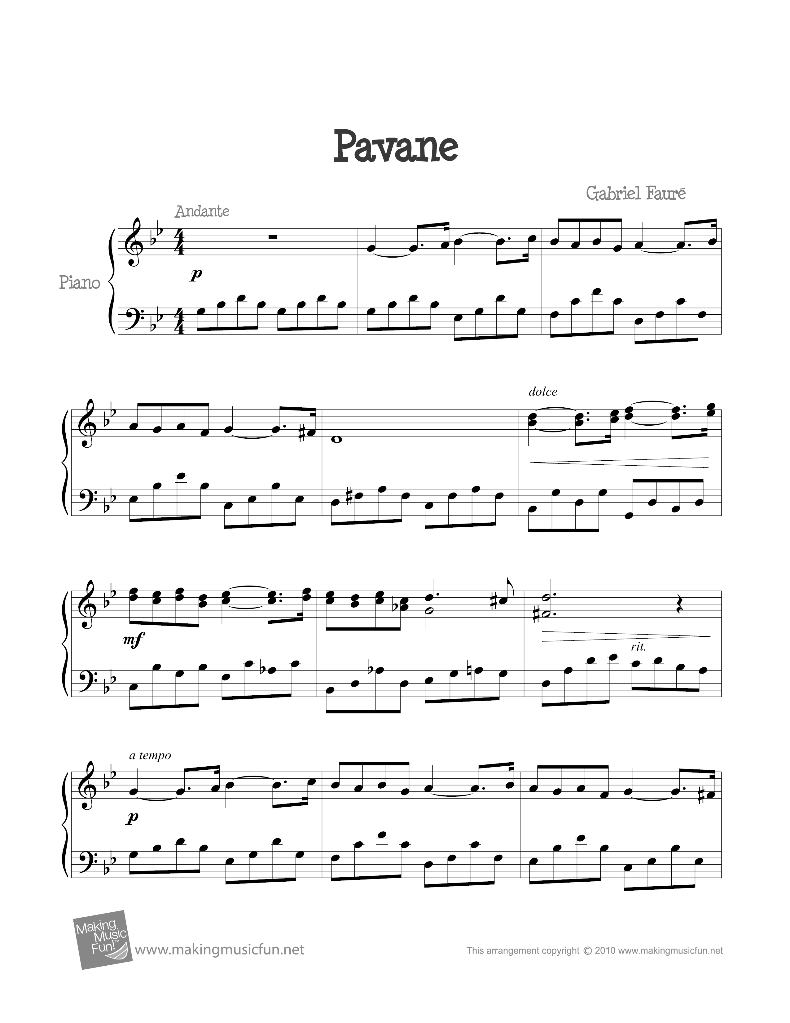 Pavane Op. 50琴譜