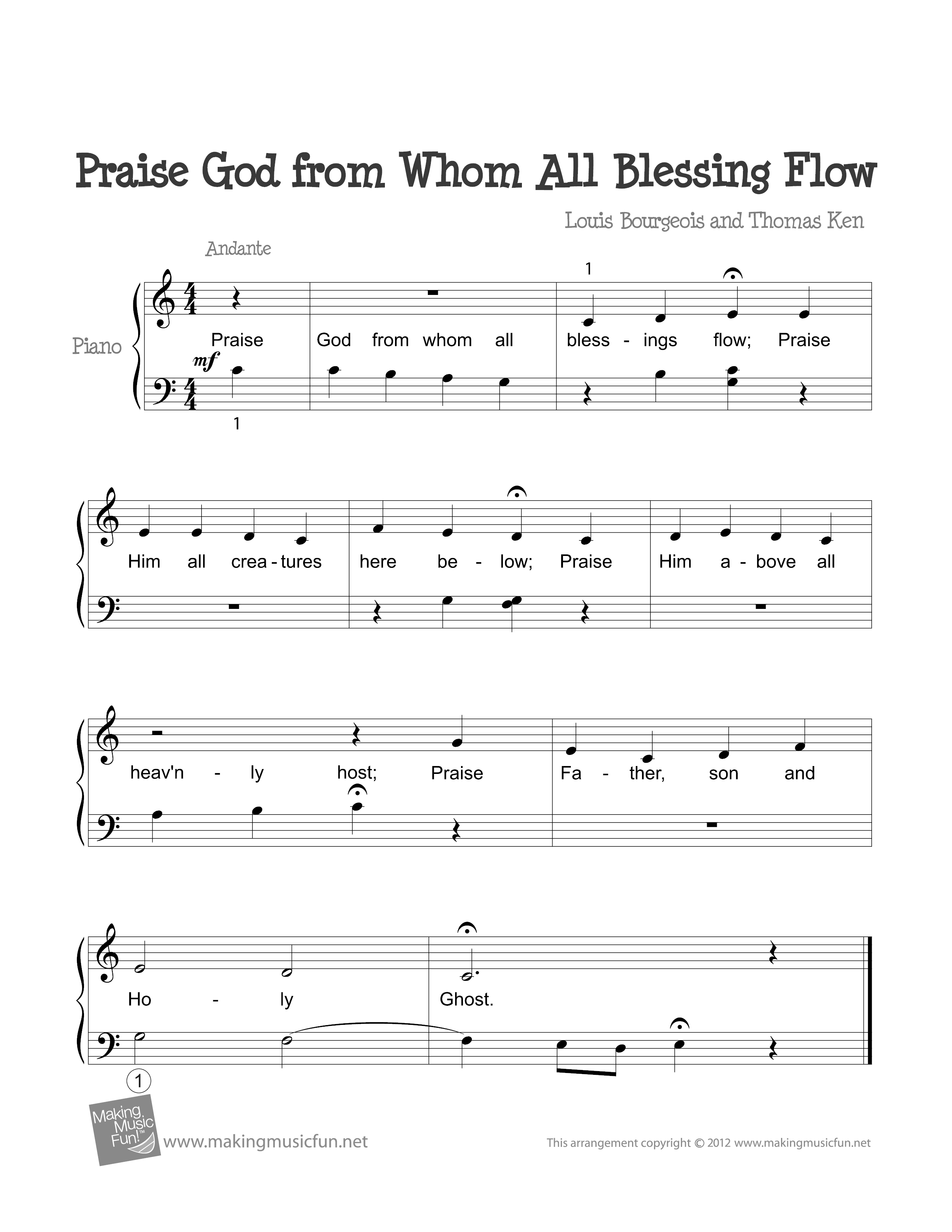 Praise God from Whom All Blessing Flow琴谱
