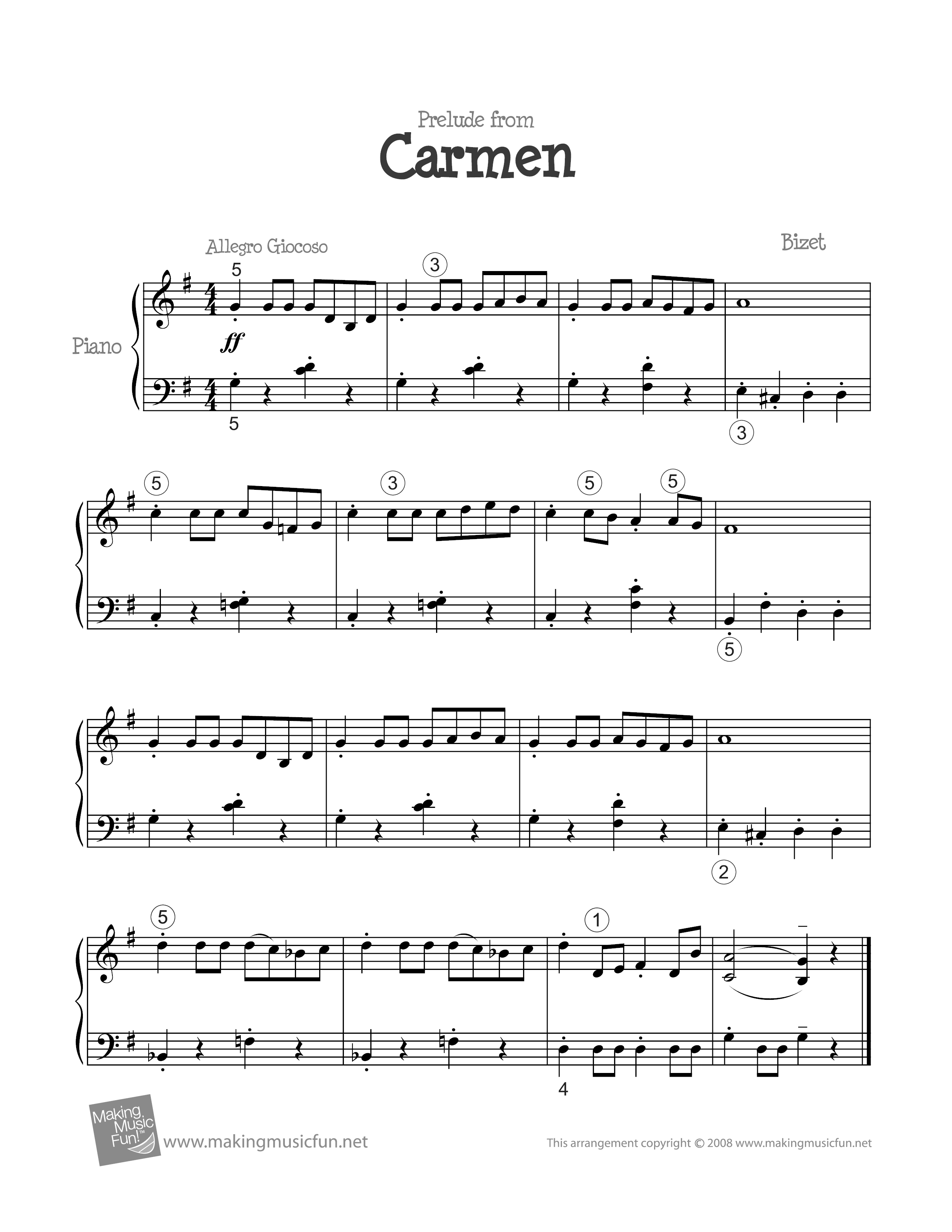 Prelude To Carmen Score