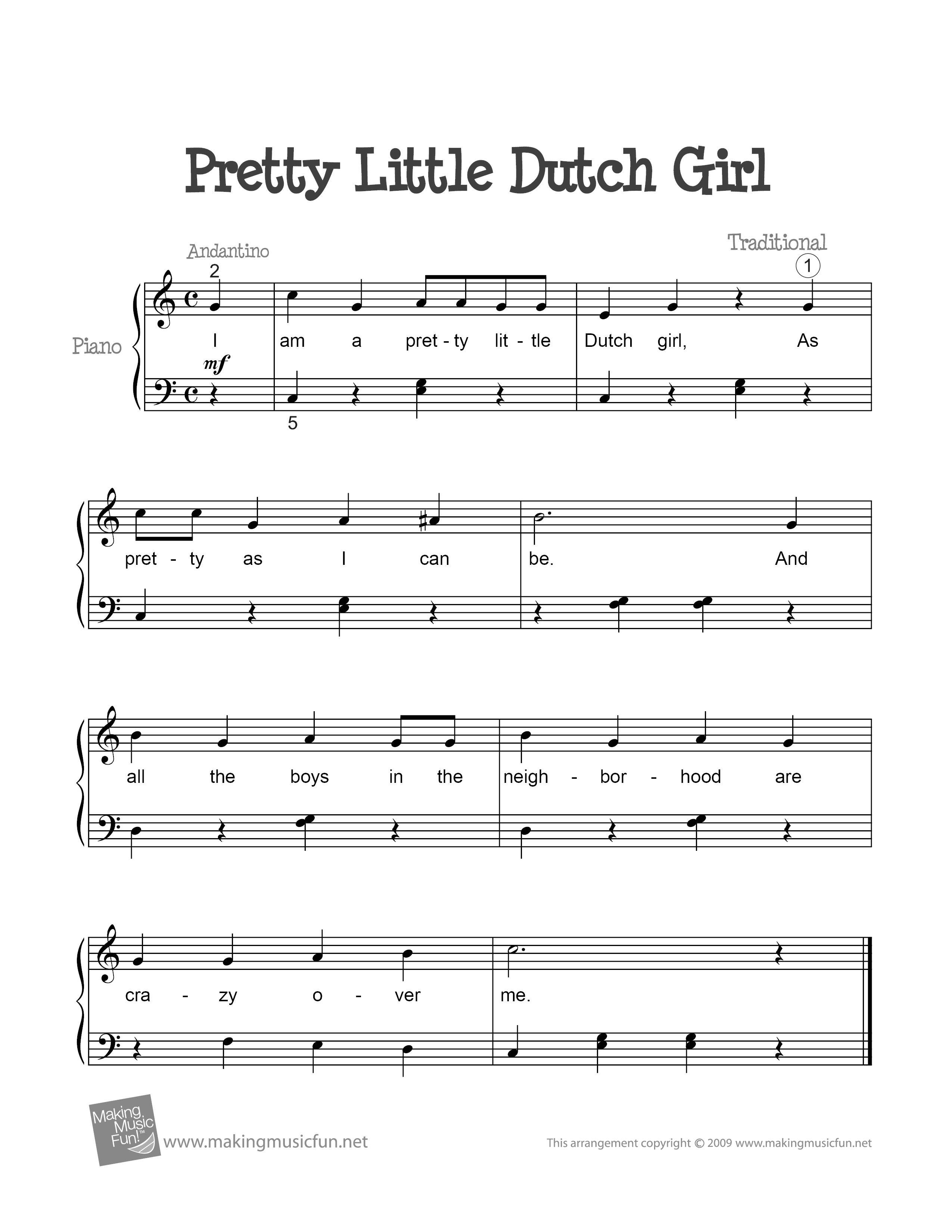 Pretty Little Dutch Girlピアノ譜