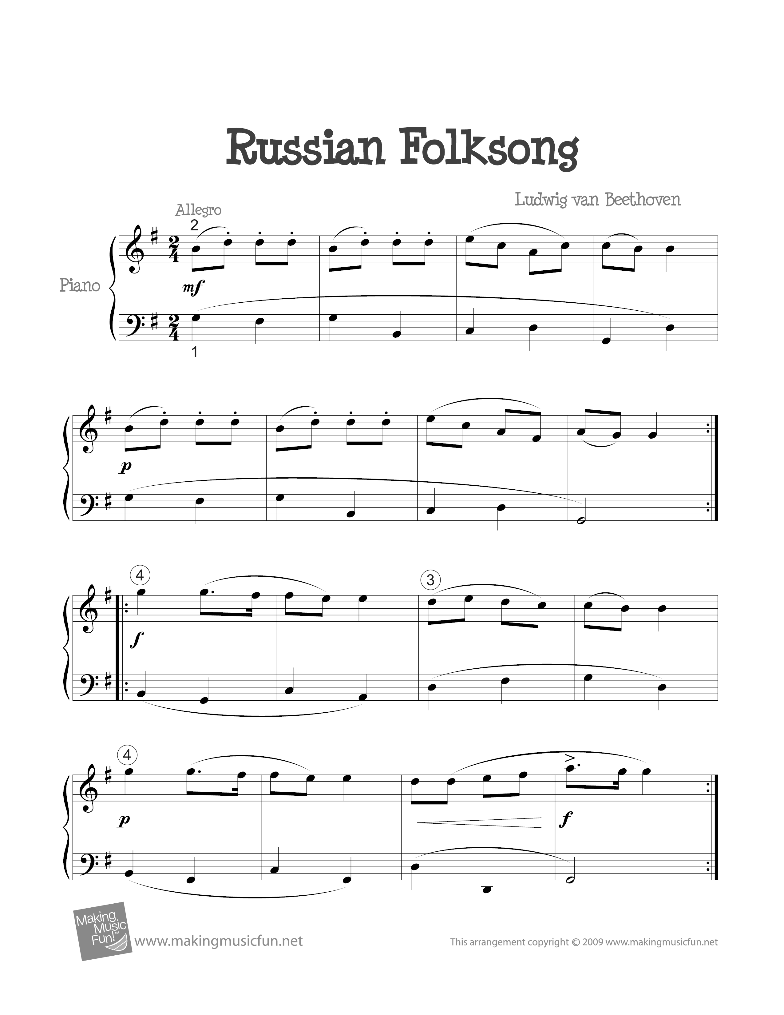 Russian Folksong琴譜