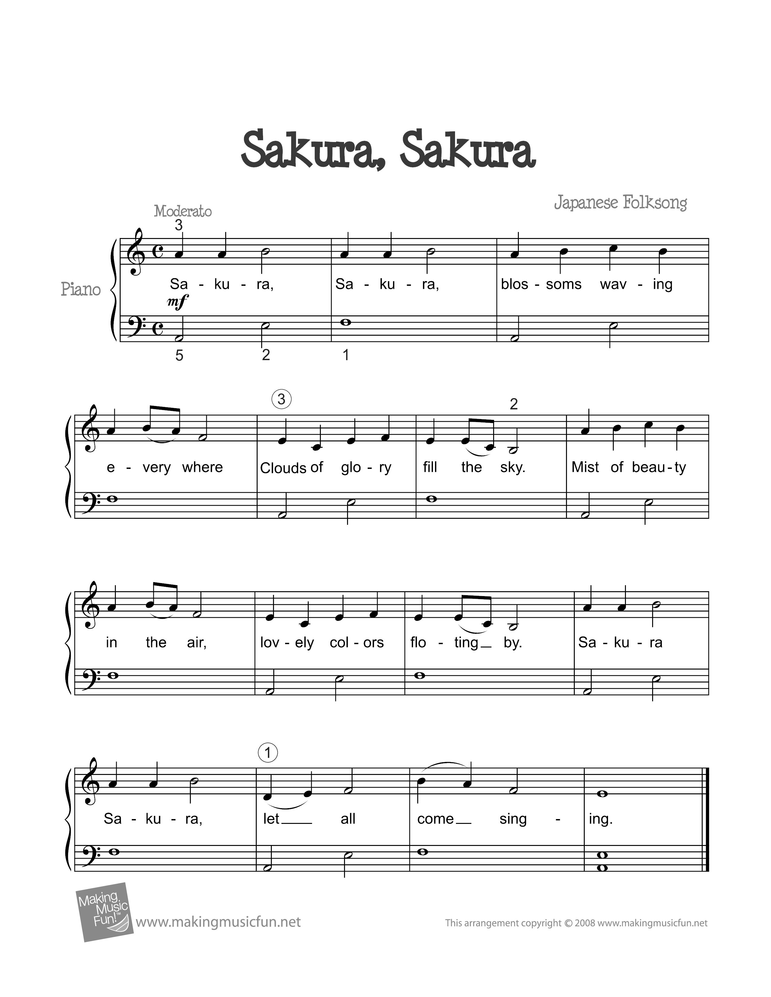 Sakura, Sakura琴譜