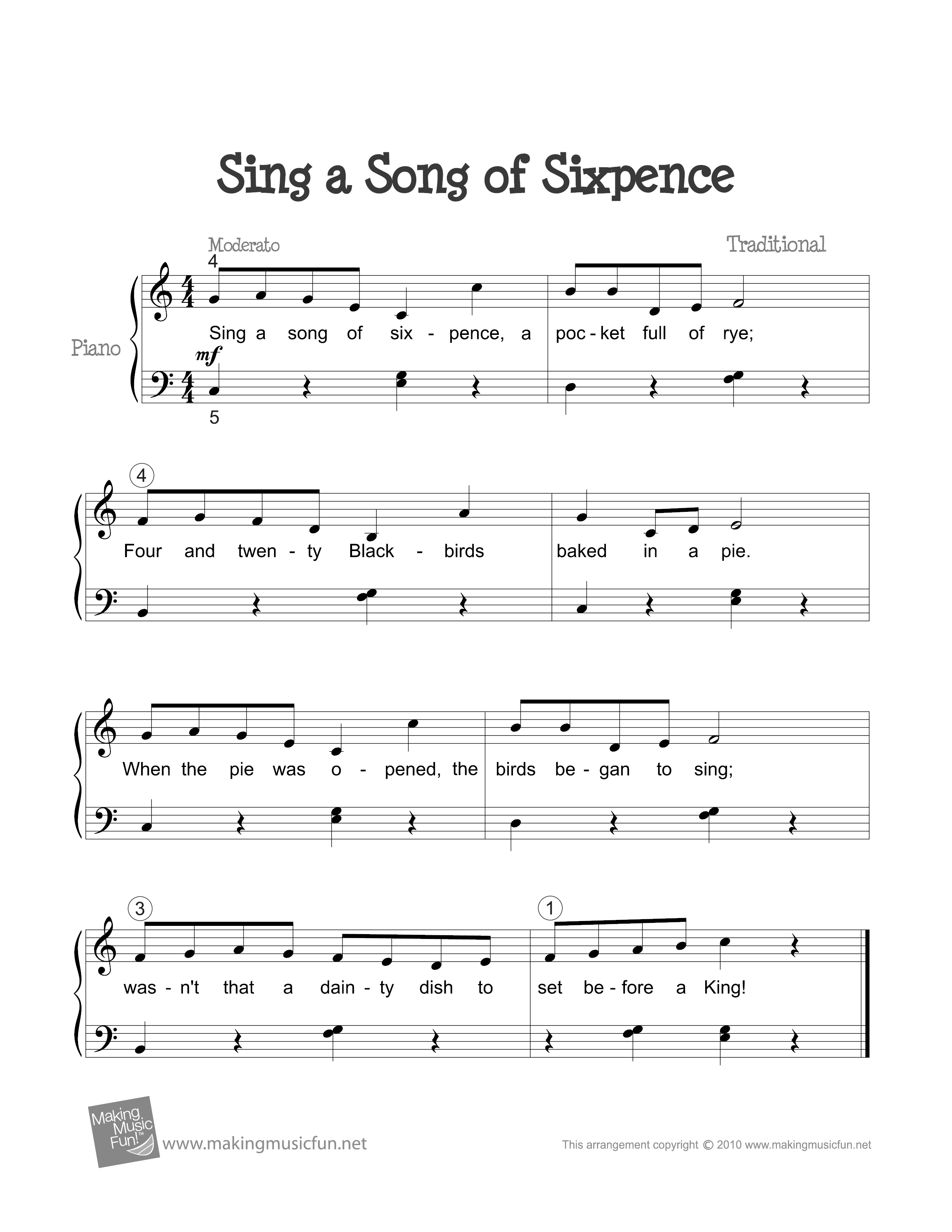 Sing a Song of Sixpence Score