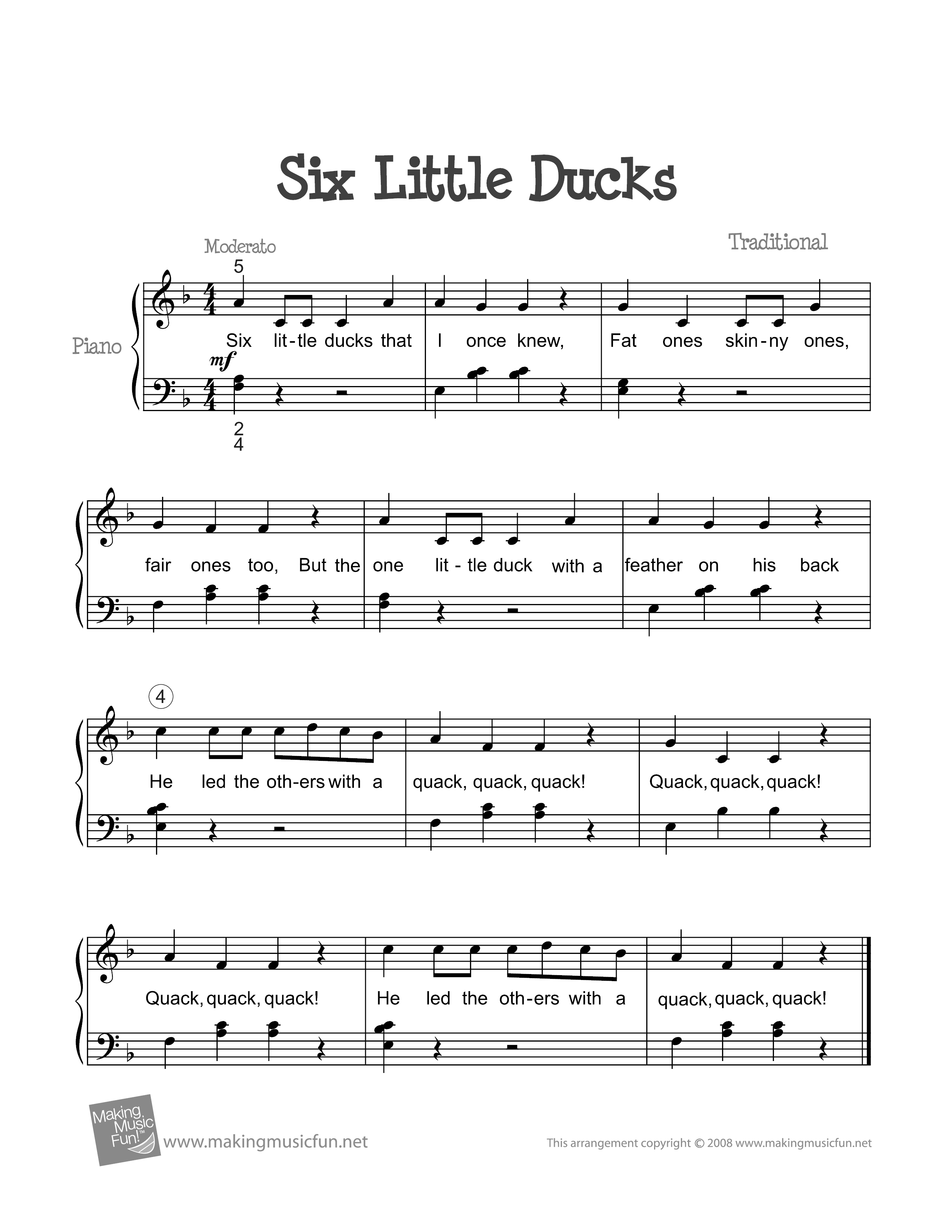 Six Little Ducks Score