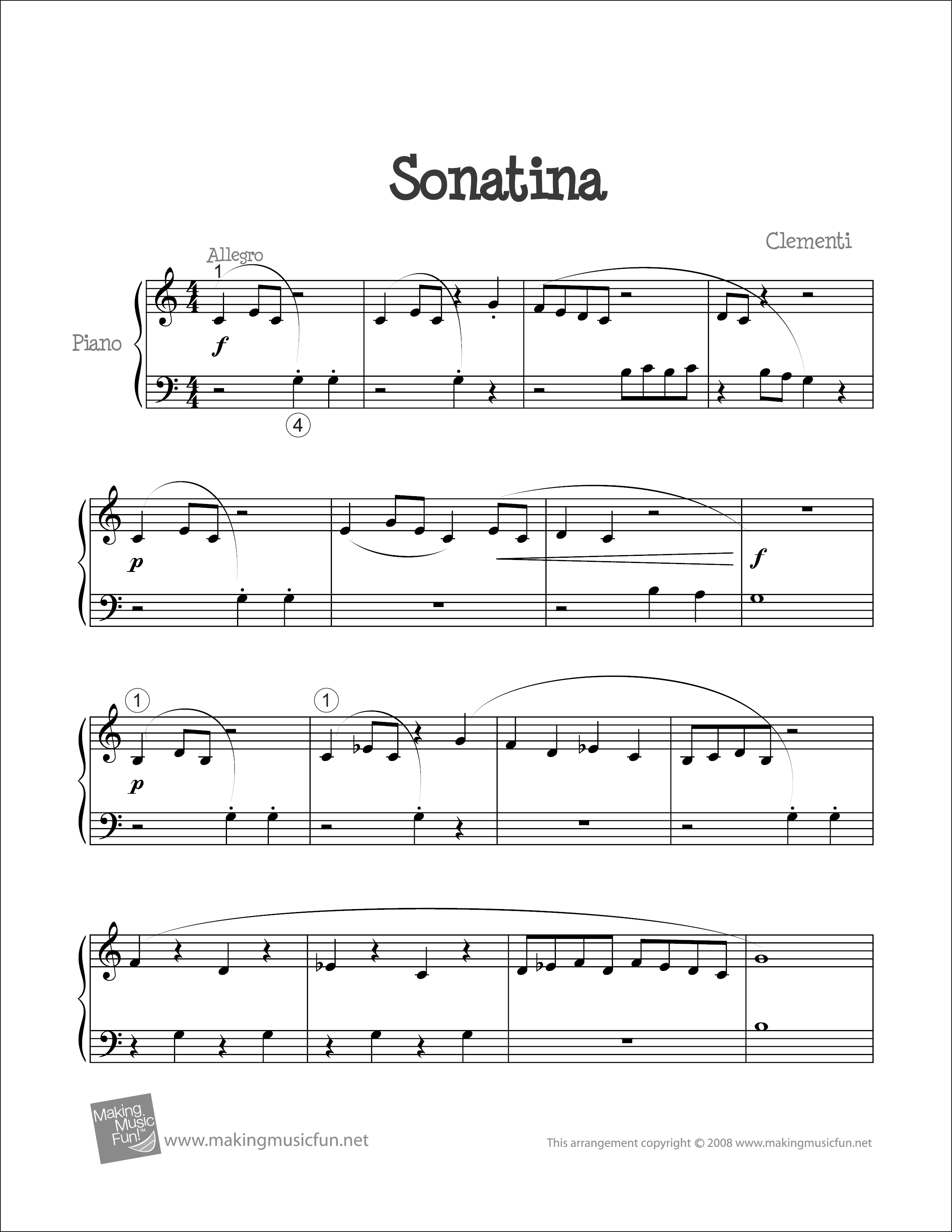 Sonatina In C Major, Op.36, No.1琴譜