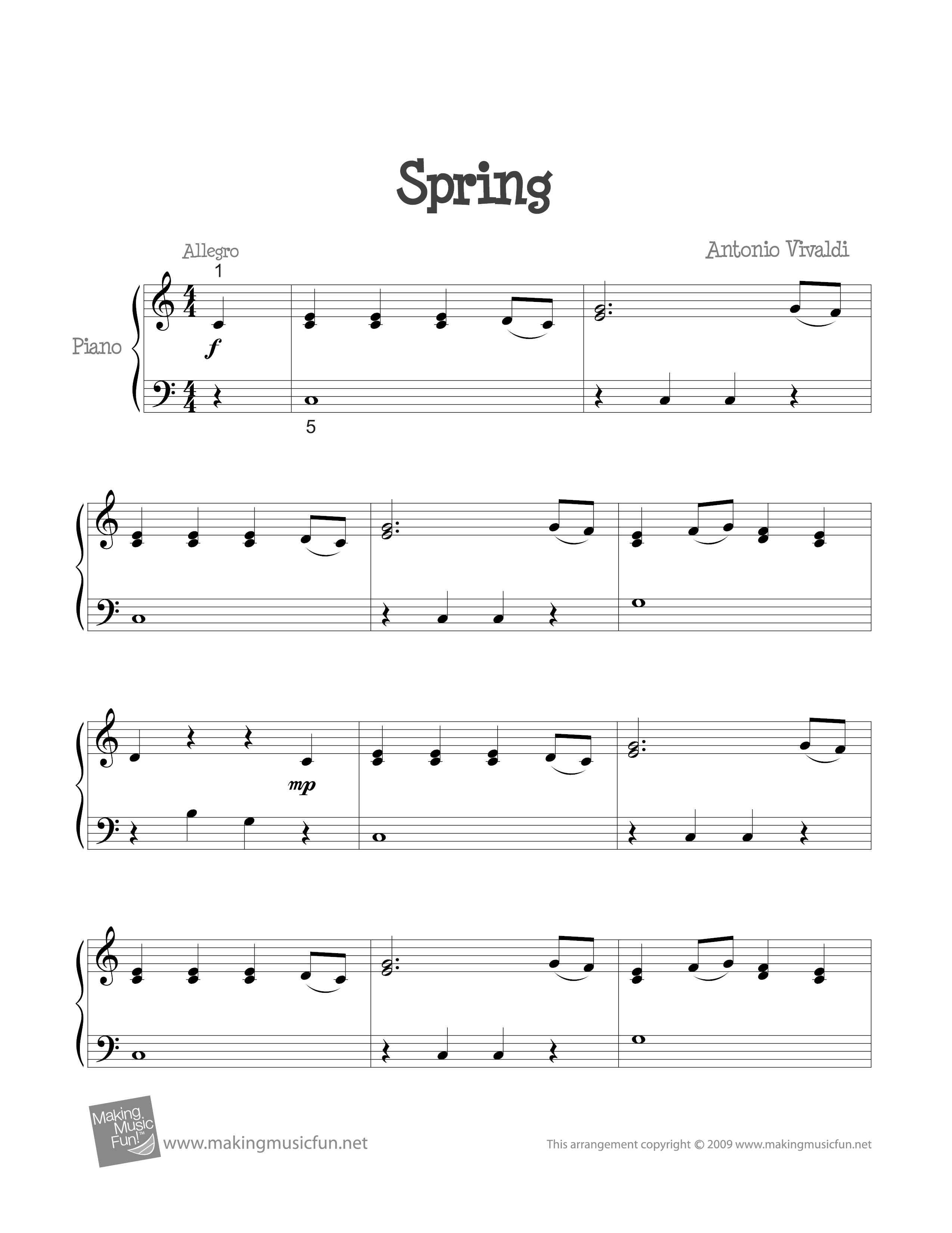 The Four Seasons - Spring in E Major, RV. 269: I. Allegroピアノ譜
