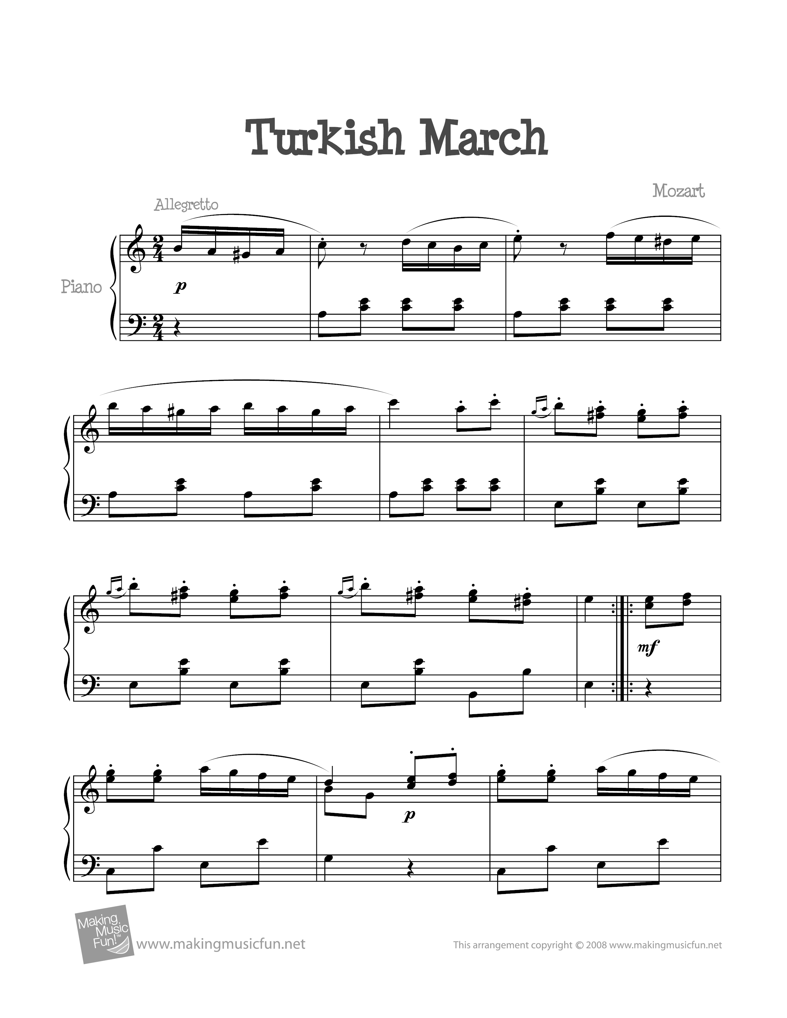 Turkish March K331 土耳其进行曲琴谱
