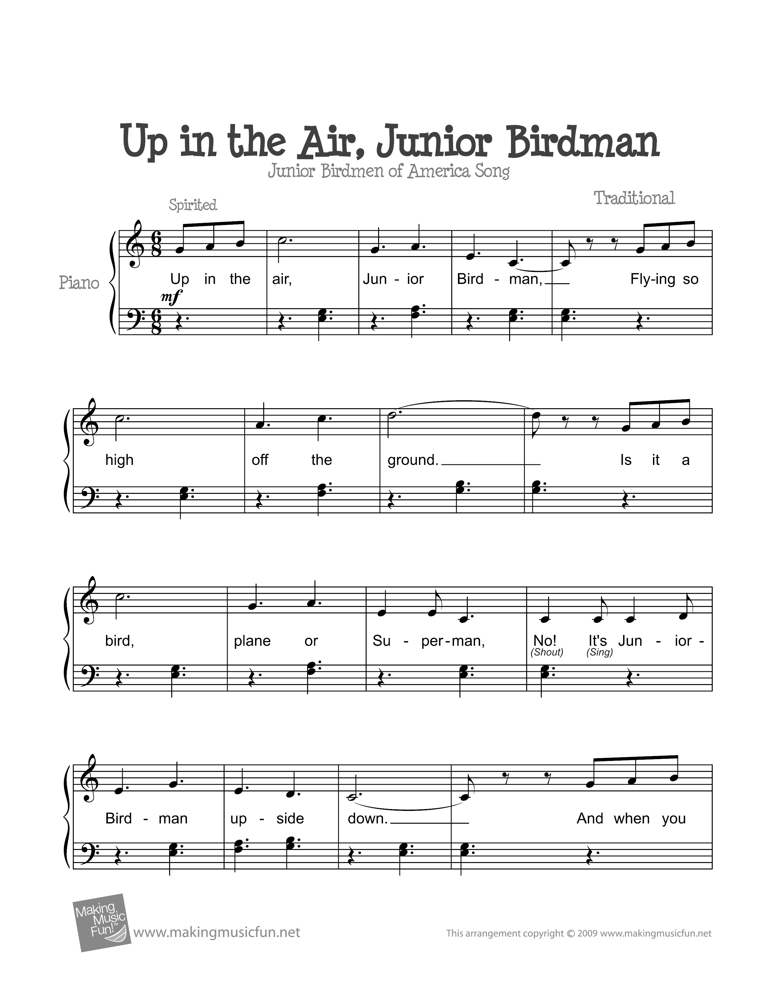 Up in the Air, Junior Birdmanピアノ譜