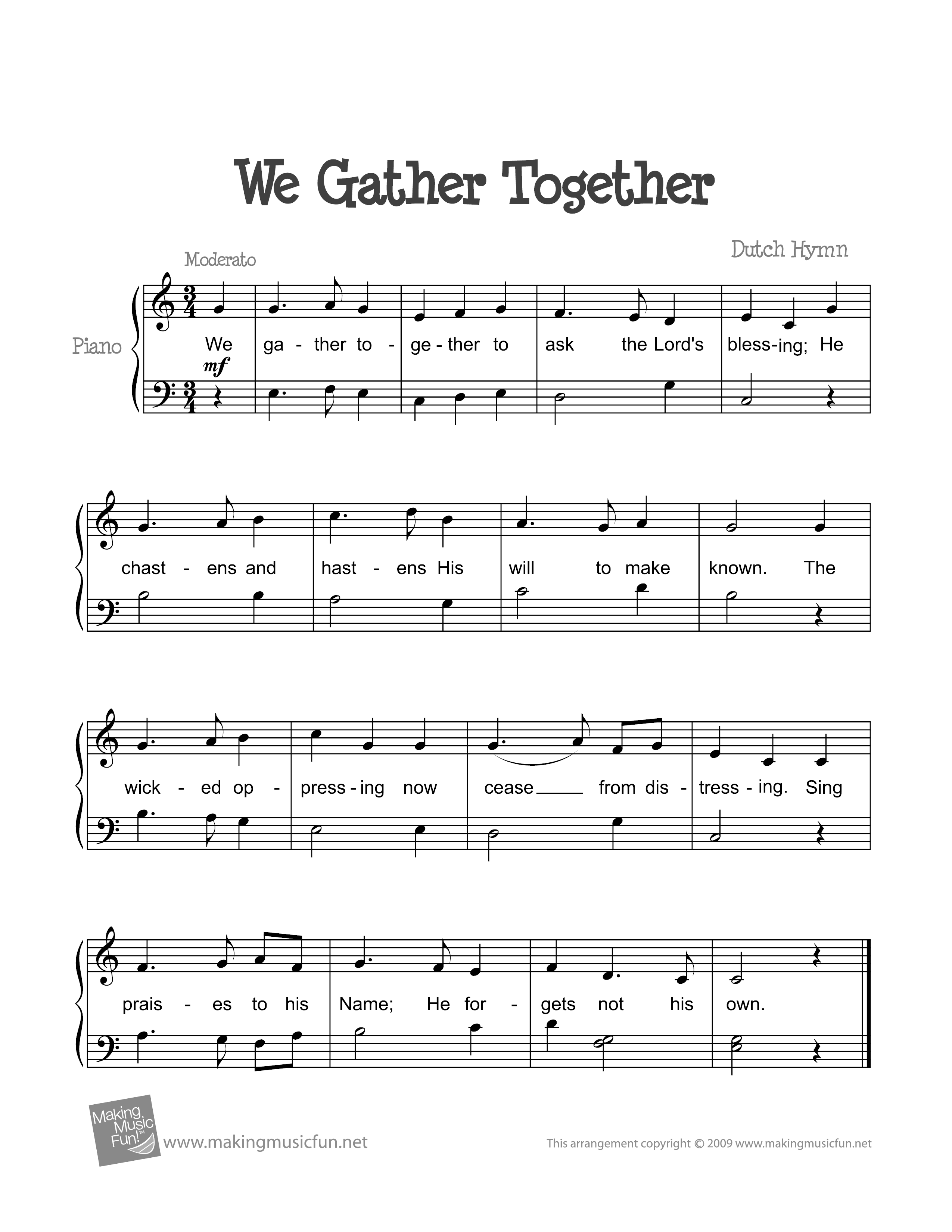 We Gather Together琴谱