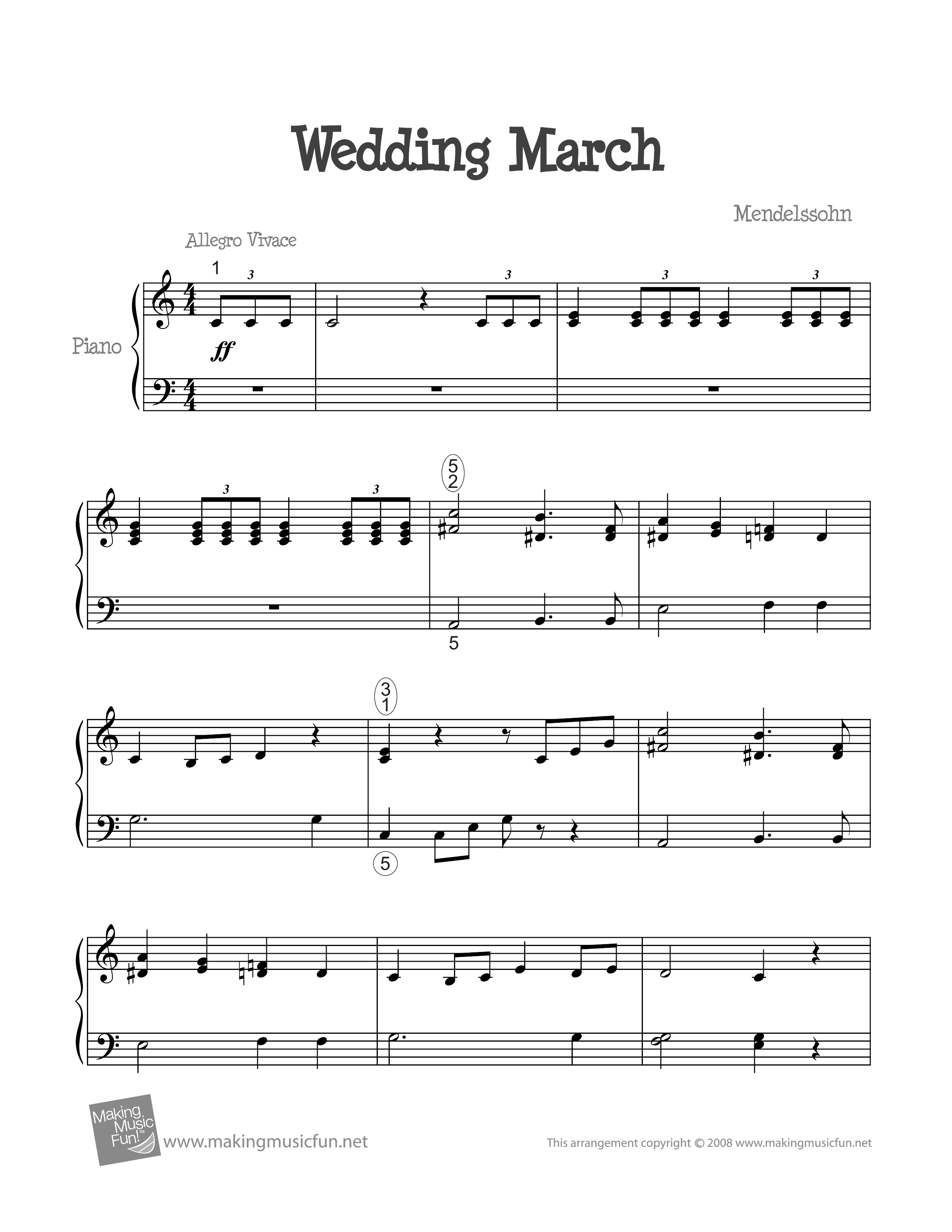 Wedding March 婚禮進行曲琴譜