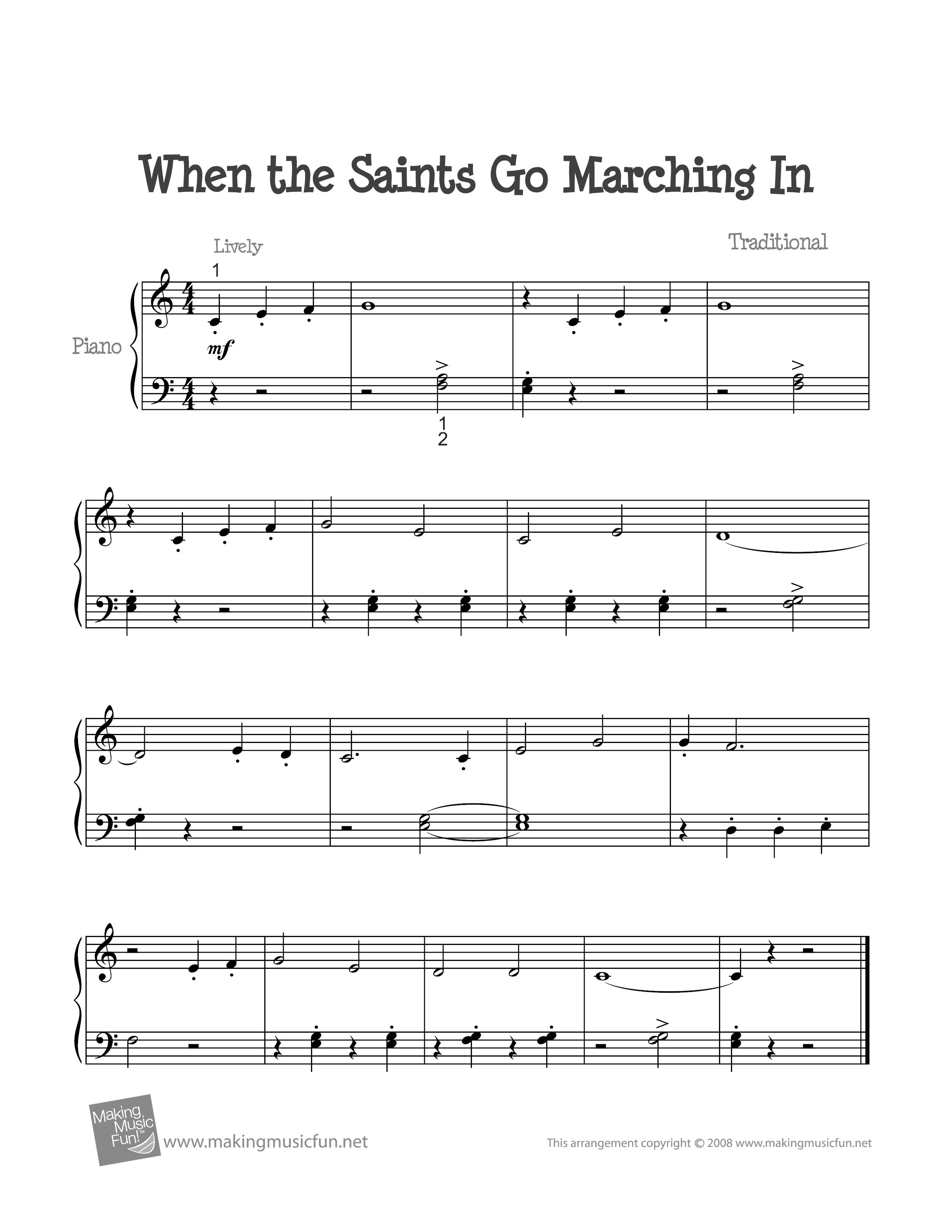 When the Saints Go Marching In Score