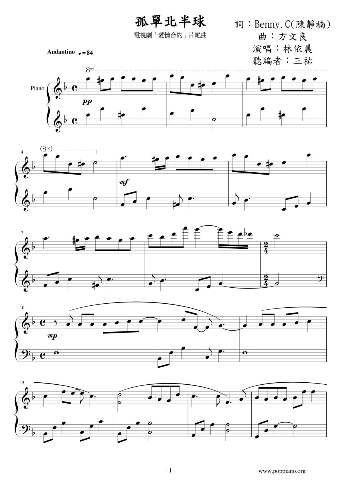 Lonely Northern Hemisphere Score