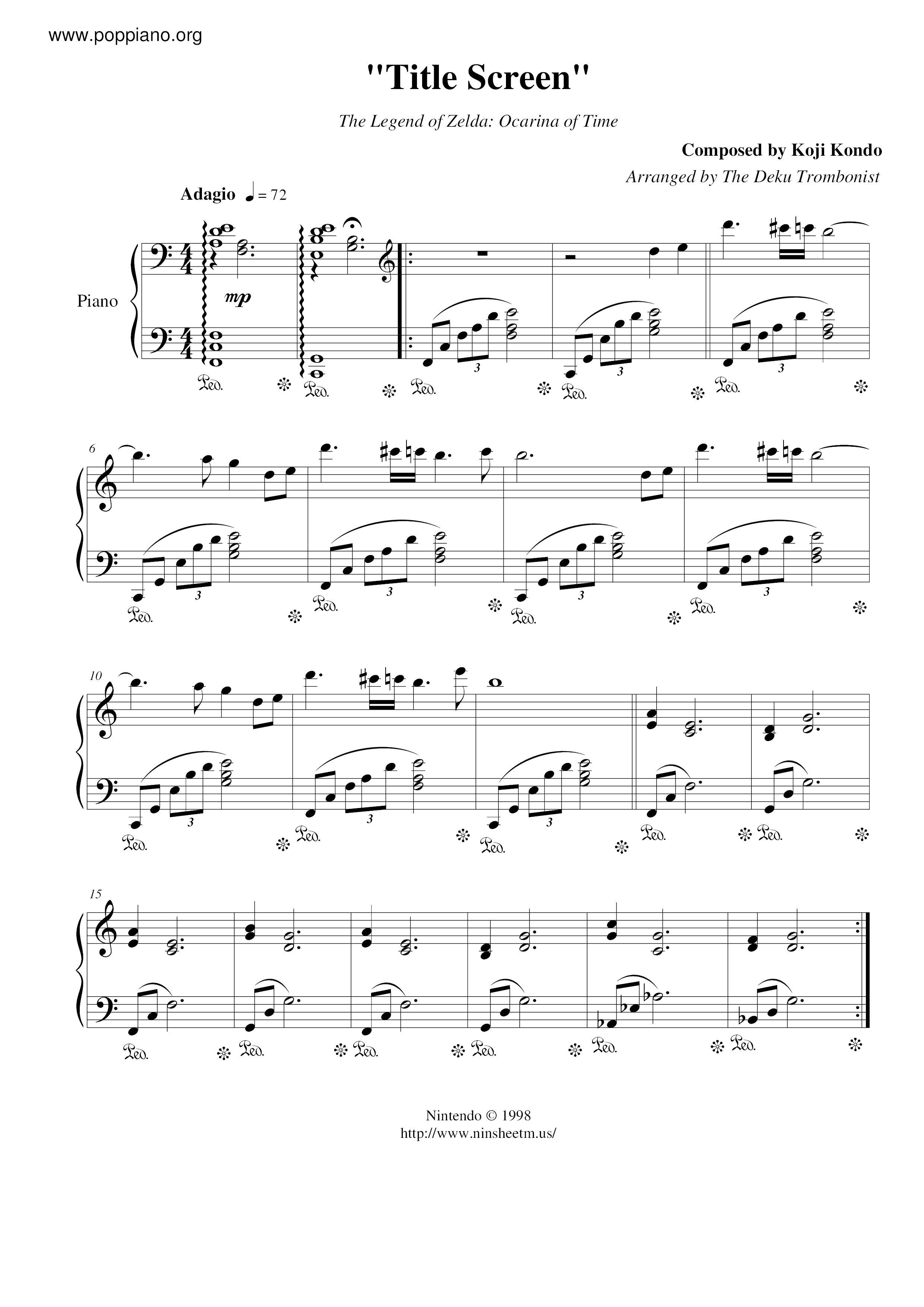 ☆ The Legend of Zelda: Ocarina of Time-Song Of Time Sheet Music pdf, - Free  Score Download ☆