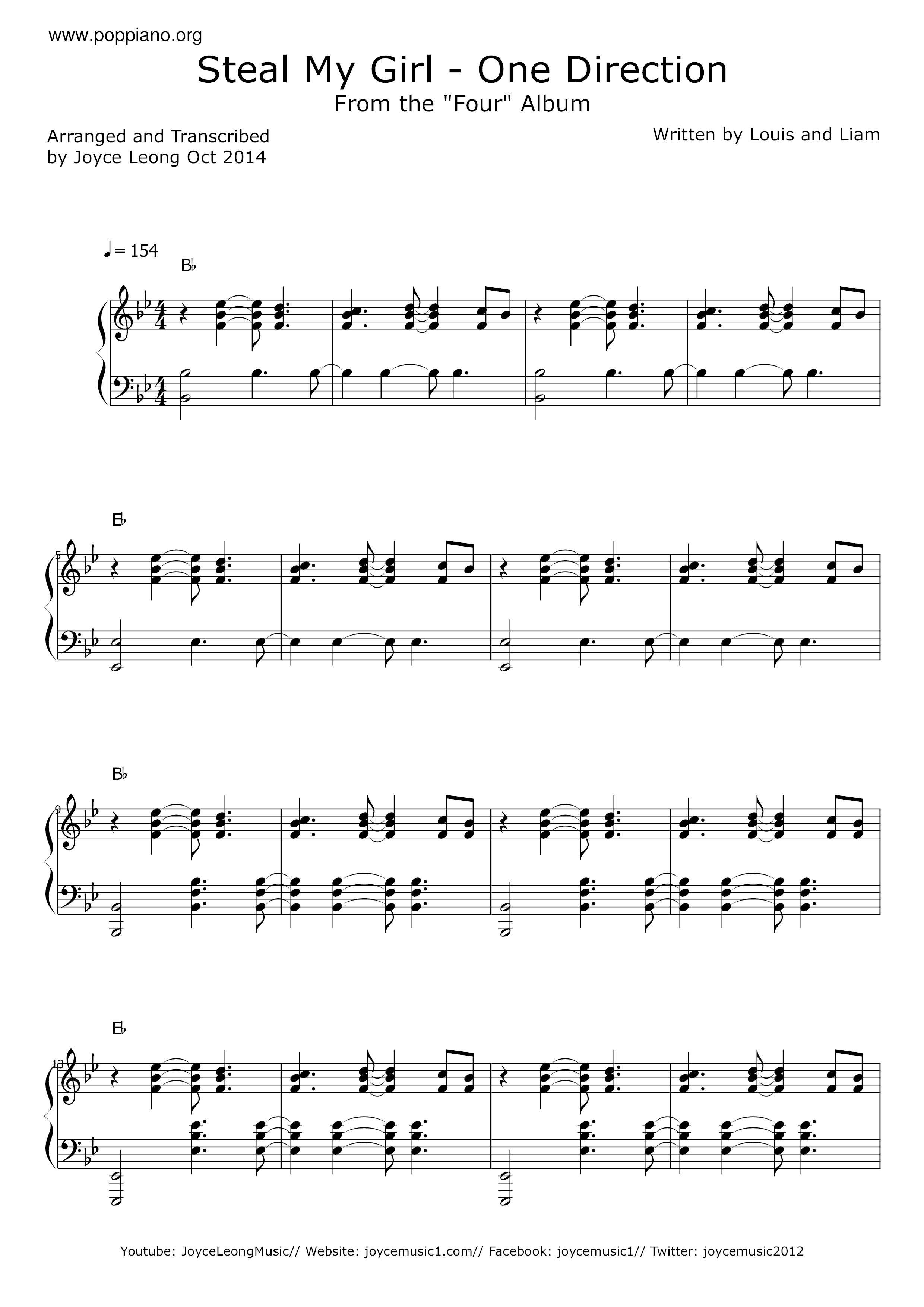 ☆ One Direction-Steal My Girl Sheet Music pdf, - Free Score