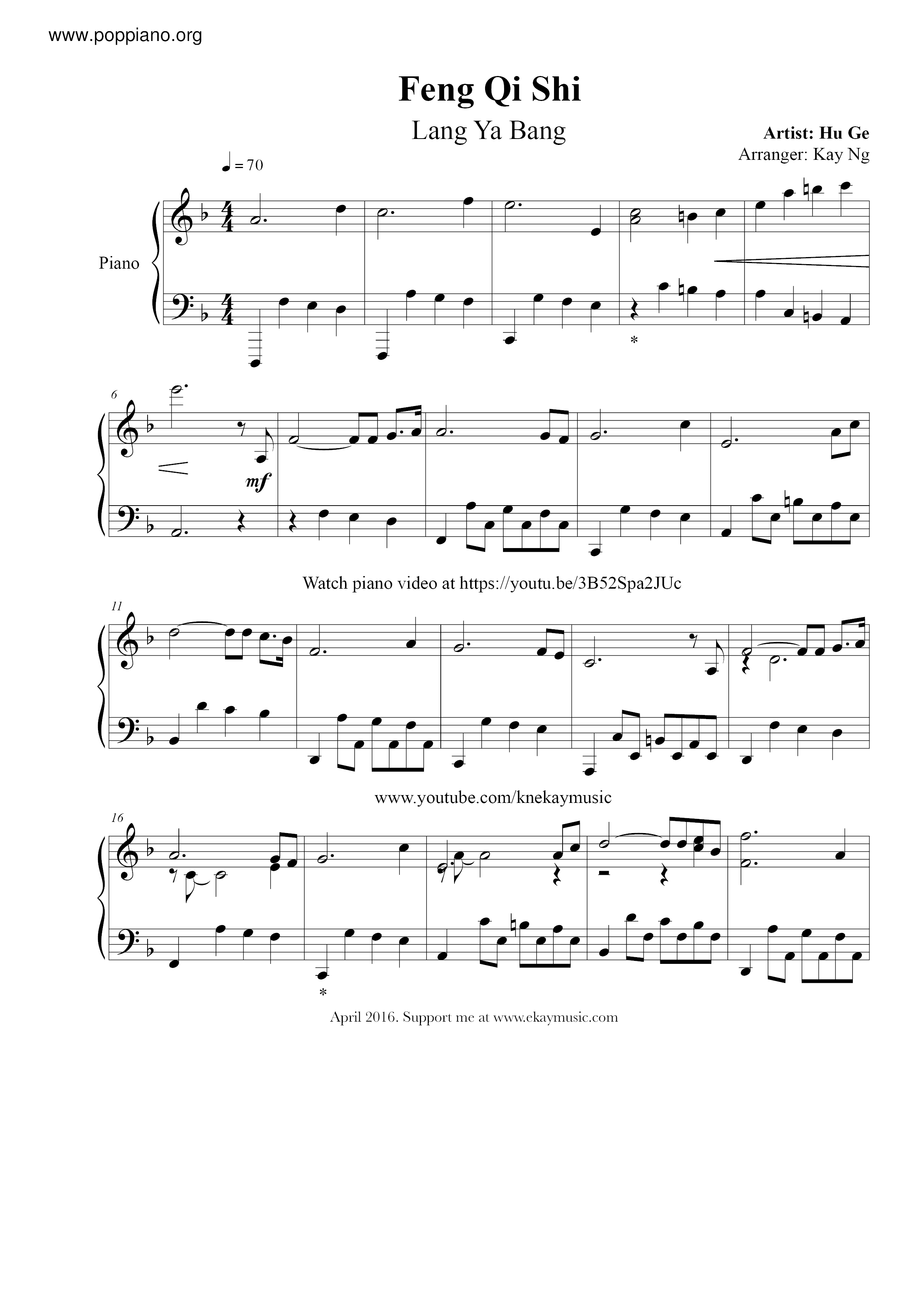 Feng Qi Shi (Lang Ye Bang Theme Song) Score